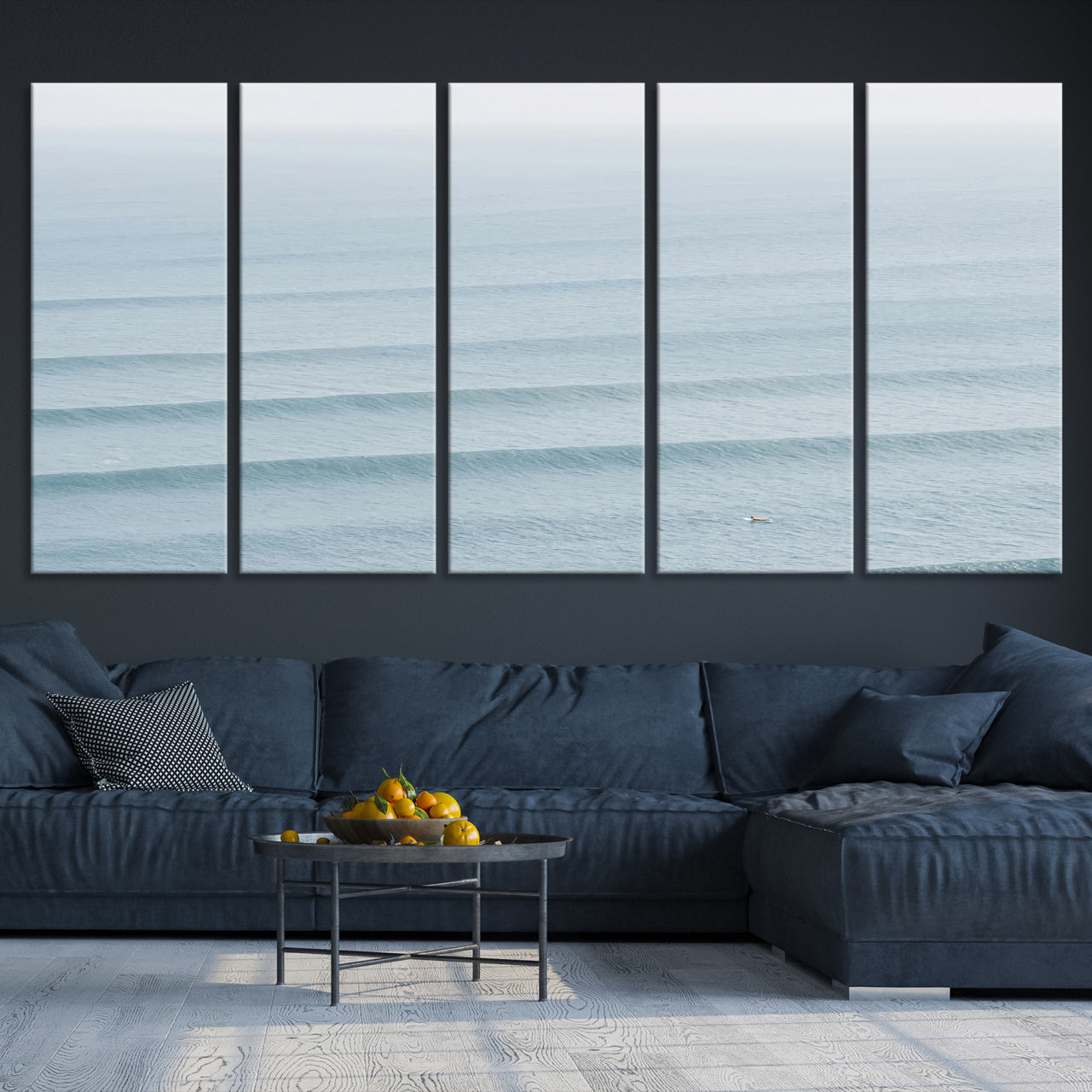 -Ocean Waves Wall Art Canvas Print, Framed Solo Surfer Art Picture Print, Wave Lines Perfect