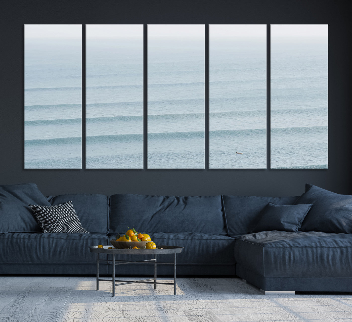 -Ocean Waves Wall Art Canvas Print, Framed Solo Surfer Art Picture Print, Wave Lines Perfect