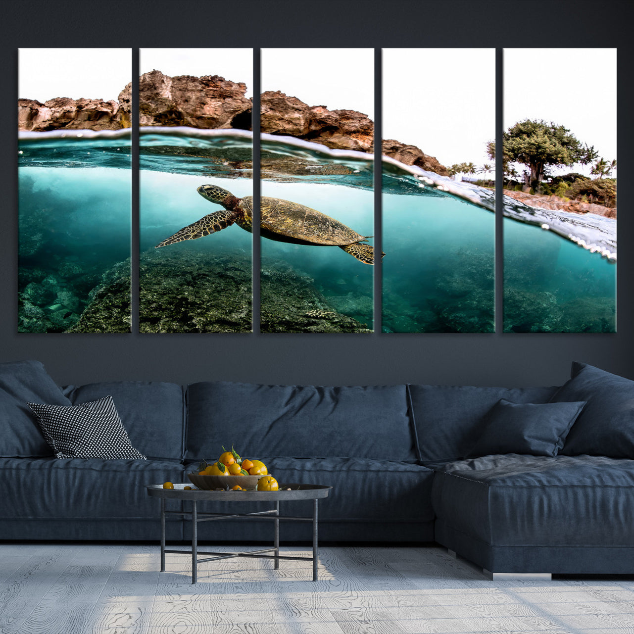 44200301-MGV-CV-36X24-Sea Turtle Wall Art Canvas Print – Framed Ocean Life Tropical Coastal Marine Wildlife Artwork for Home Office