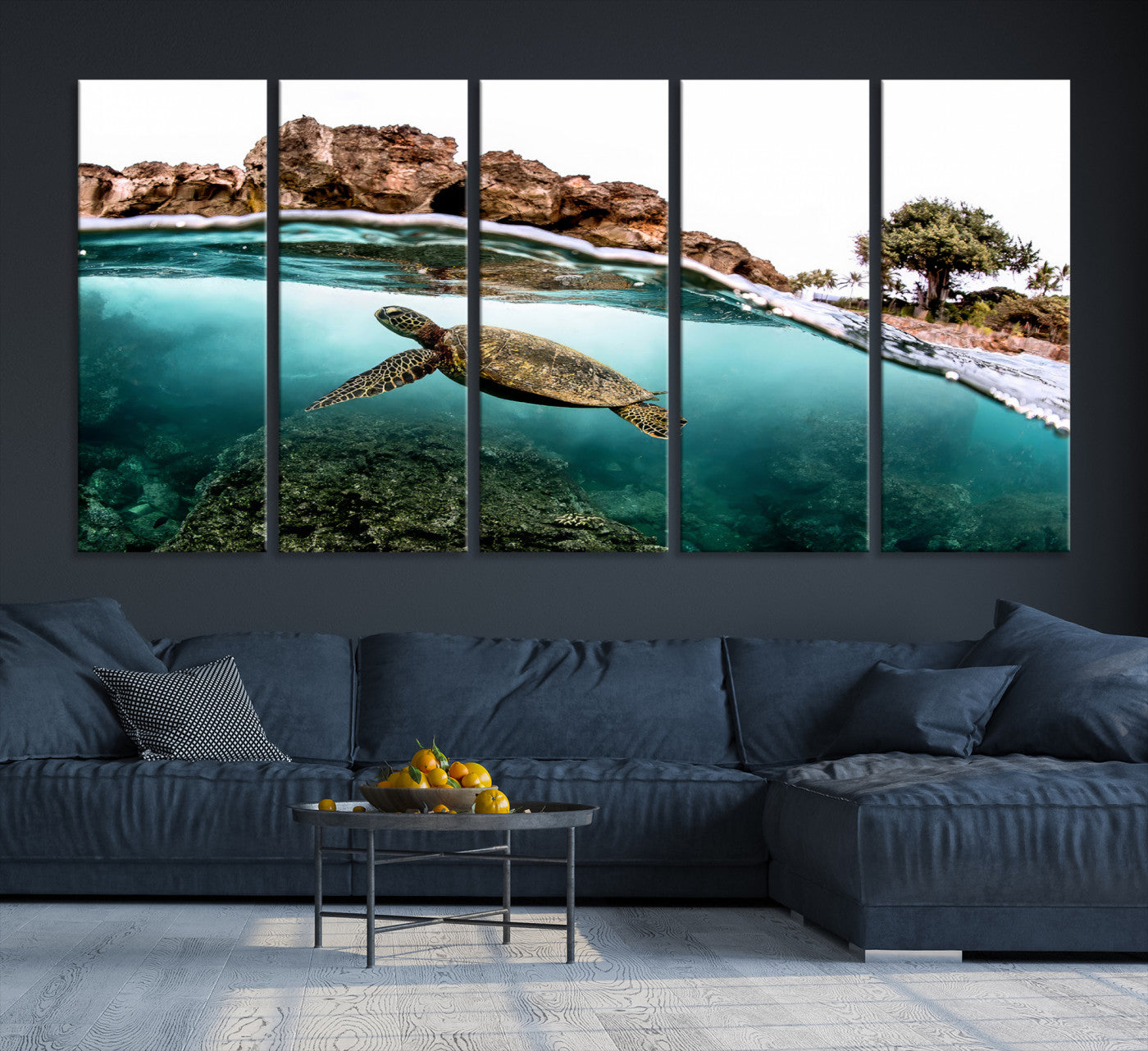-Sea Turtle Wall Art Canvas Print, Framed Ocean Life Art Picture Print, Tropical Perfect Coastal