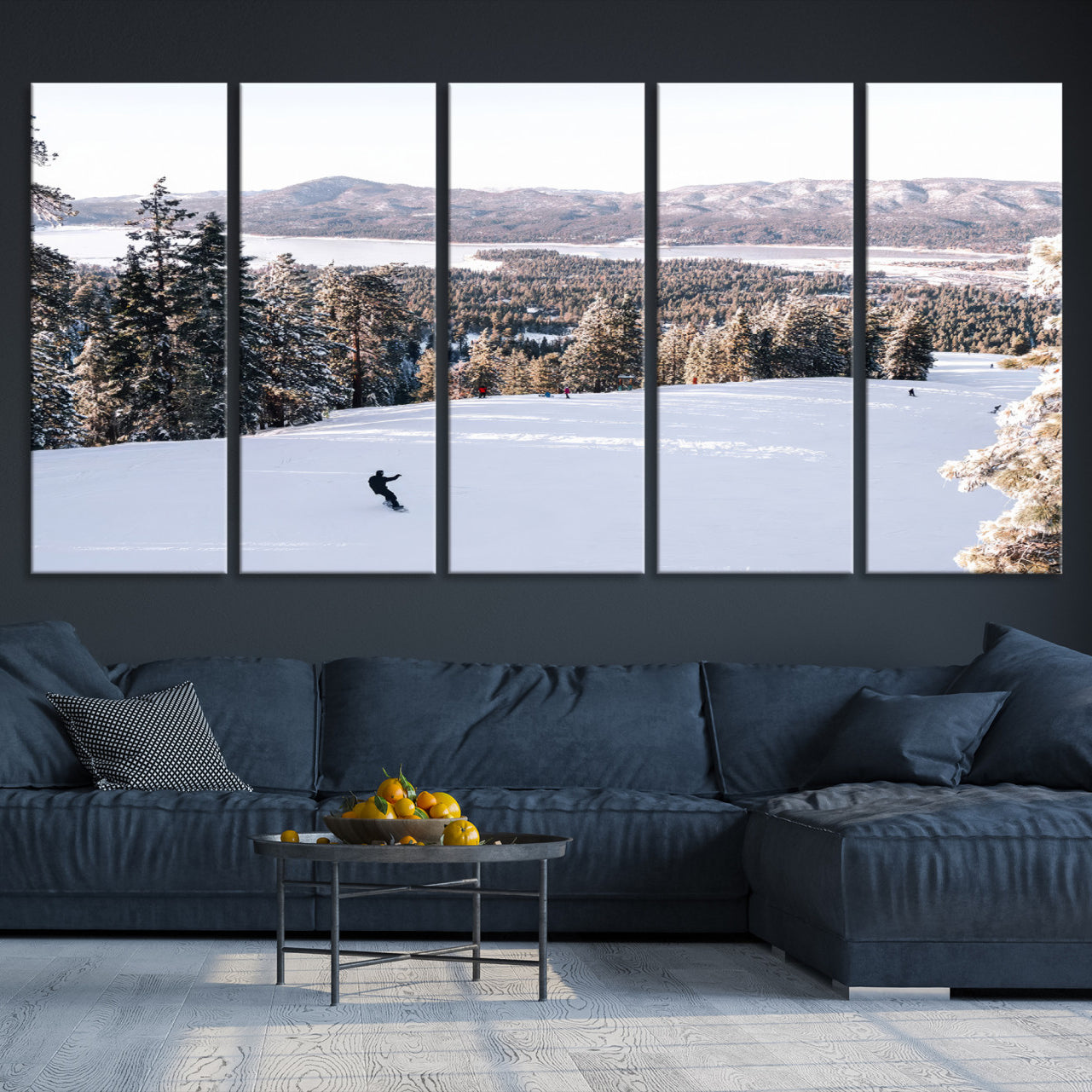 -Snowy Mountain Wall Art Canvas Print, Framed Ski Slope Art Picture Print, Winter Forest Perfect