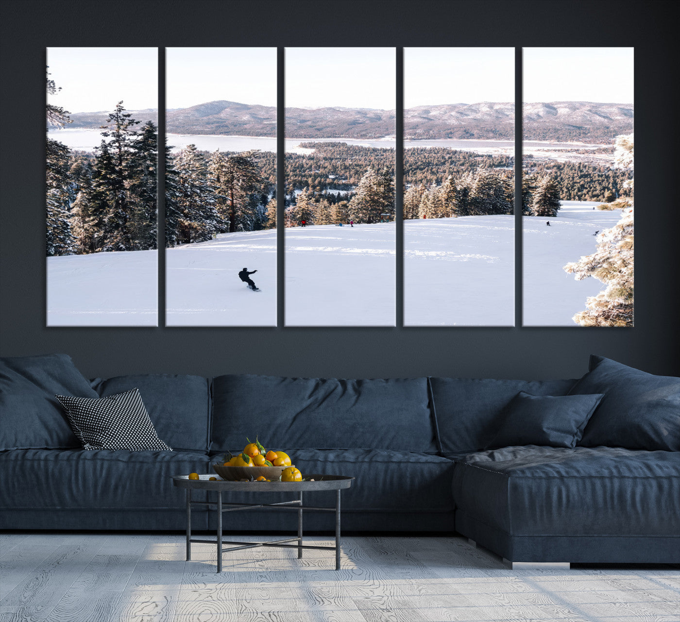 -Snowy Mountain Wall Art Canvas Print, Framed Ski Slope Art Picture Print, Winter Forest Perfect