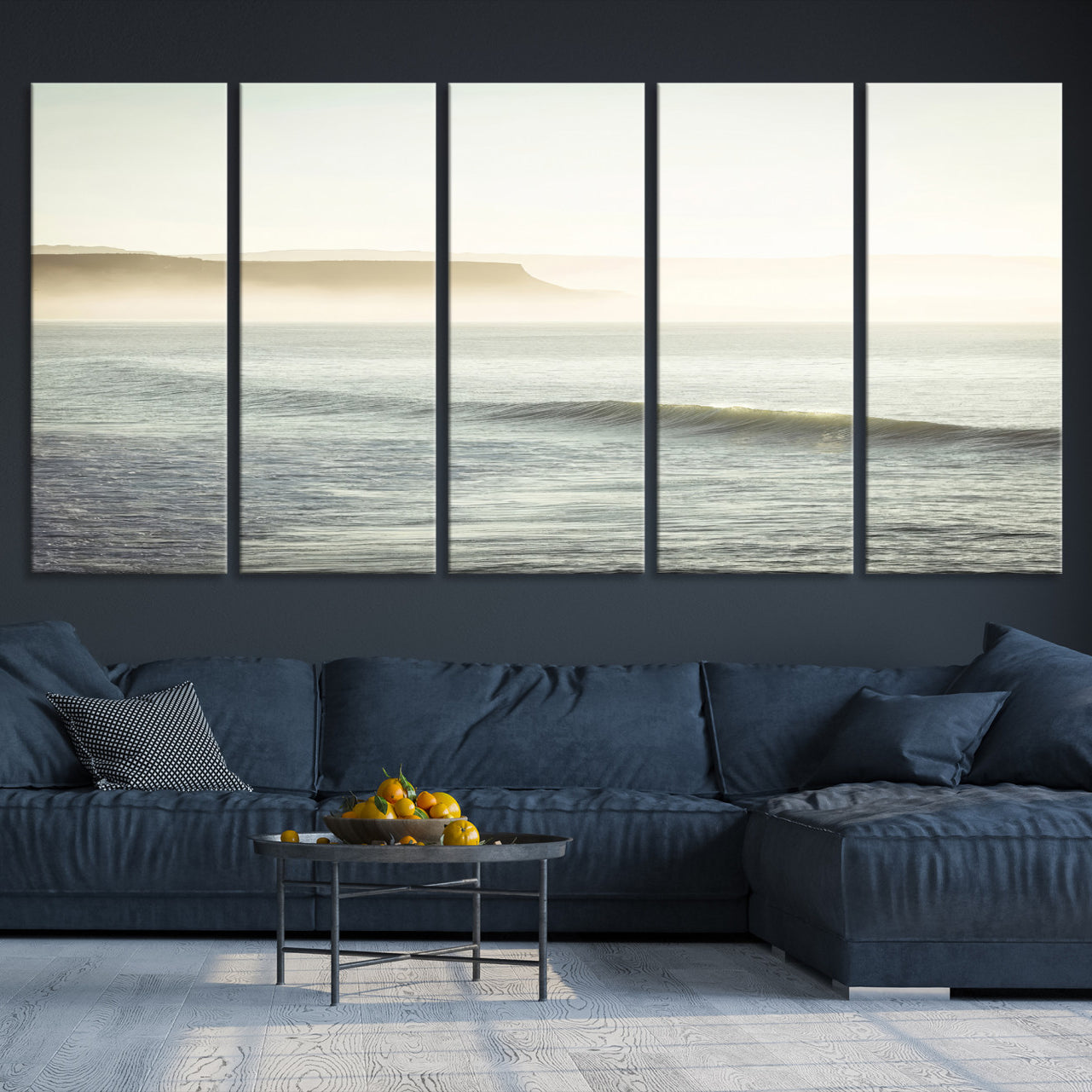 -Coastal Cliffs Wall Art Canvas Print, Framed Misty Ocean Art Picture Print, Soft Morning Perfect