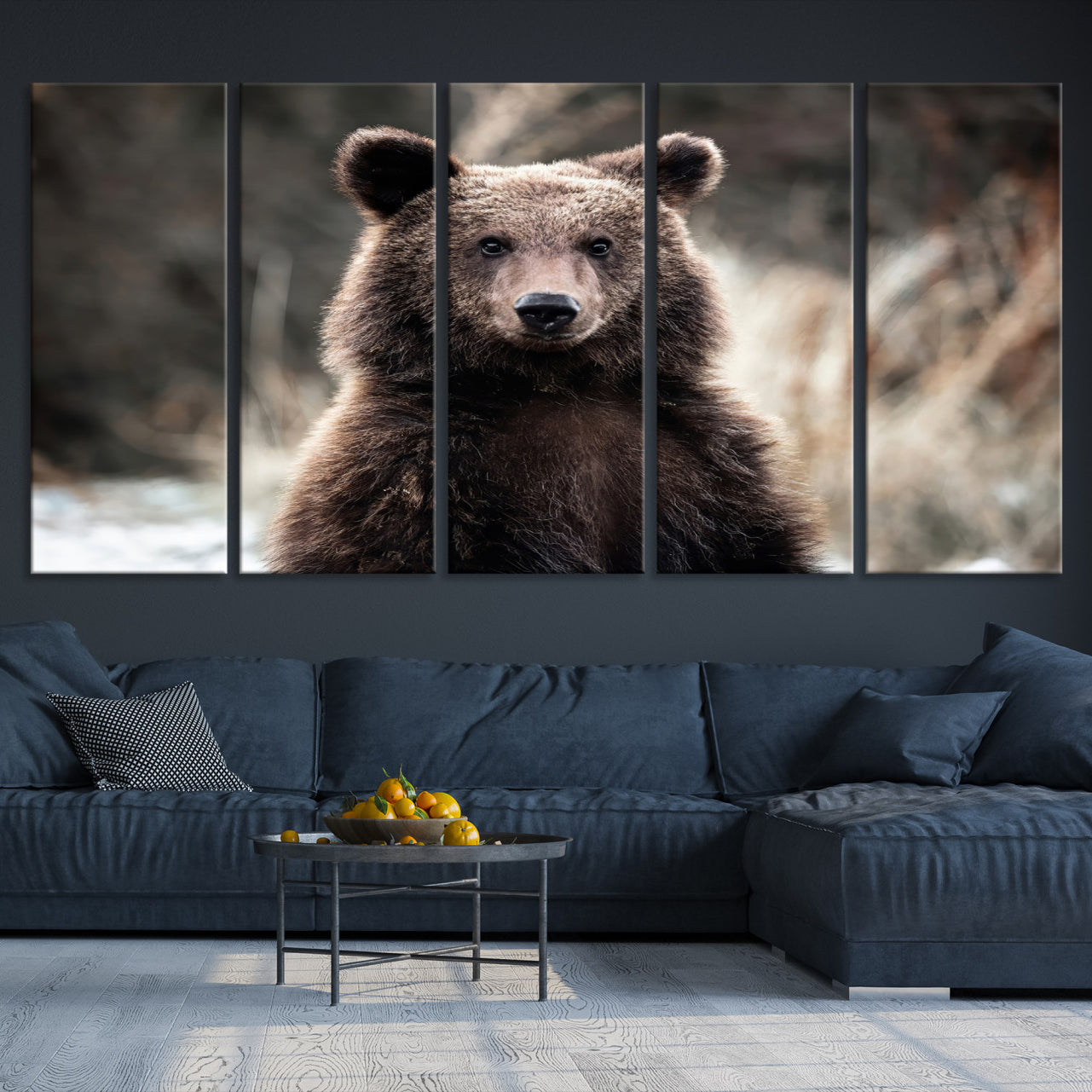 -Brown Bear Wall Art Canvas Print, Framed Wildlife Art Picture Print, Woodland Perfect Cabin Decor