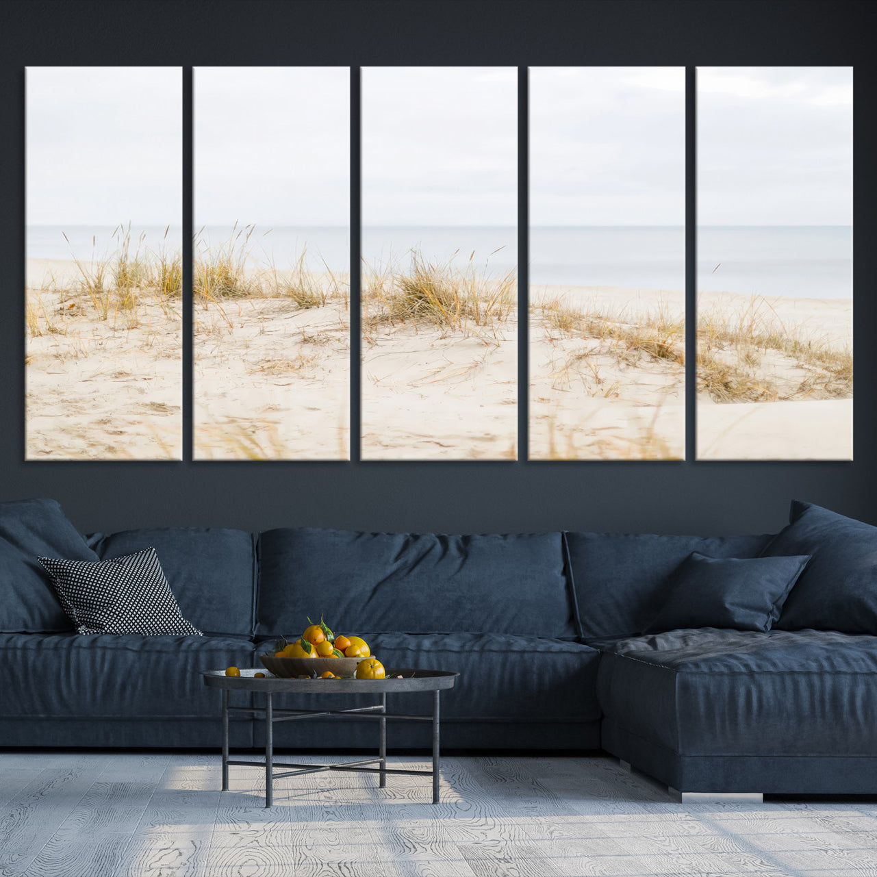 13146857-MGV-CV-36X24-Beach Dunes Wall Art Canvas Print – Framed Serene Coastal Grass and Sand Scene Artwork for Home, Office, Living Room