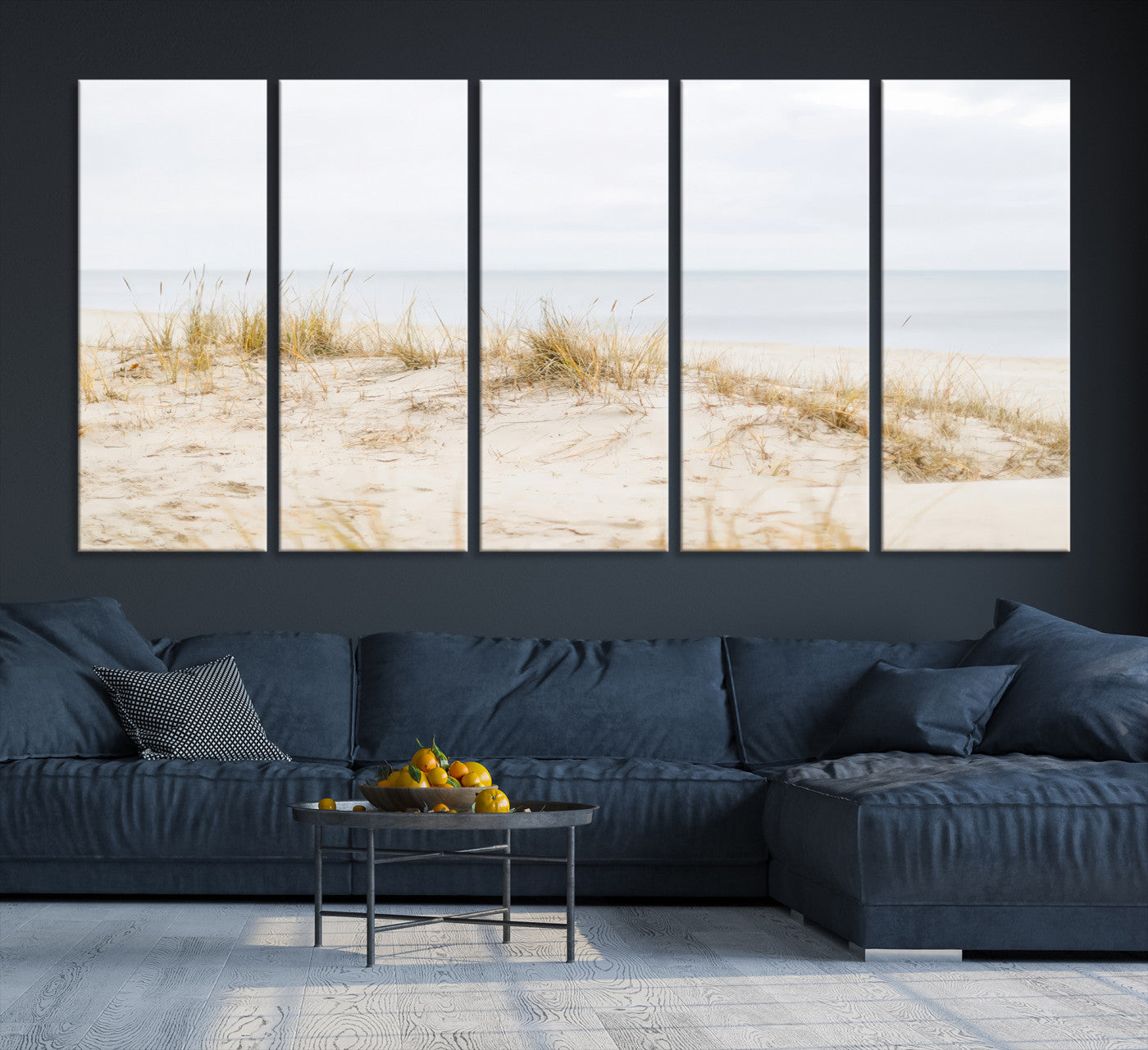 -Beach Dunes Wall Art Canvas Print, Framed Coastal Grass Art Picture Print, Sand Perfect Minimalist
