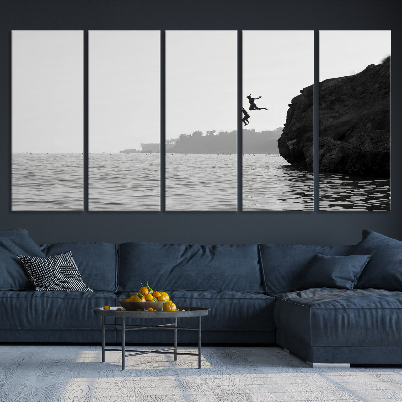 52284302-MGV-CV-36X24-Jumping Wall Art Canvas Print – Framed Coastal Ocean Scene Artwork for Relaxing Beach Home, Office Decor