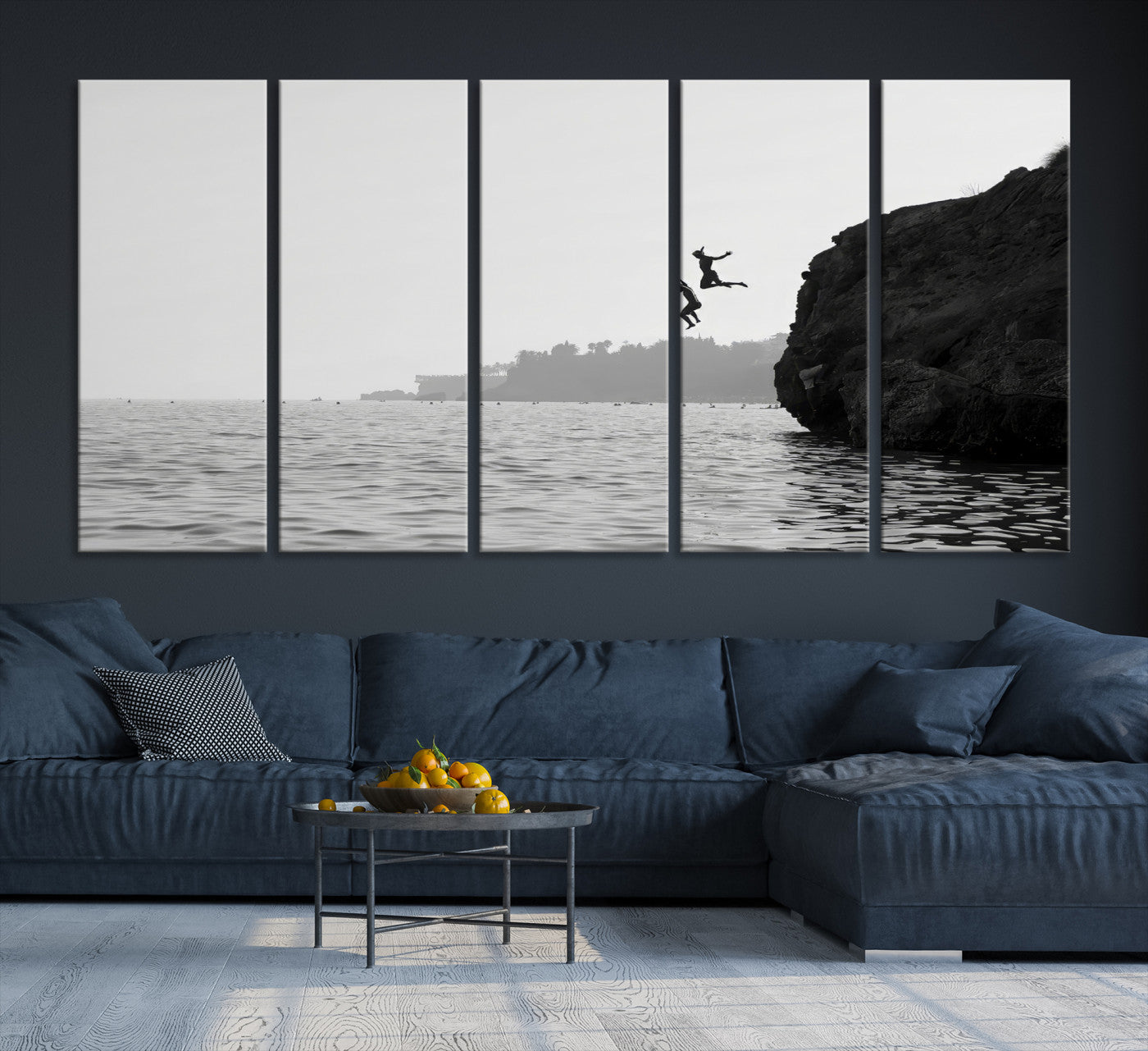 52284302-MGV-CV-36X24-Jumping Wall Art Canvas Print – Framed Coastal Ocean Scene Artwork for Relaxing Beach Home, Office Decor