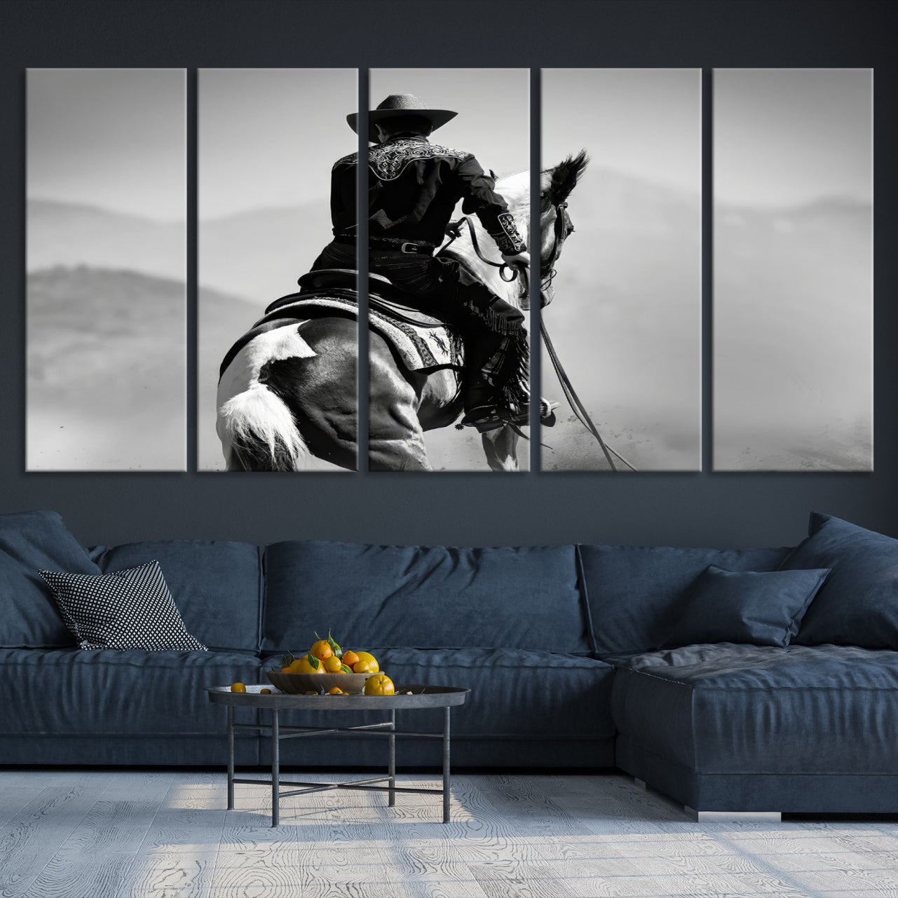 83102464-MGV-CV-36X24-Western Wall Art Canvas Print – Framed Cowboy and Horse Scene Artwork for Rustic Western Home, Office Decor