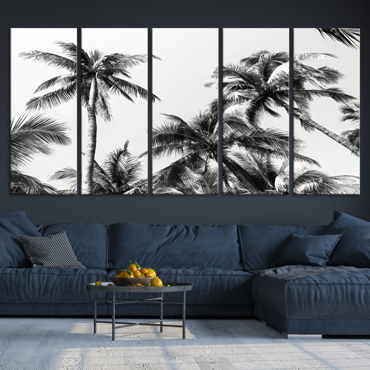46641801-MGV-CV-40X27-Palm Wall Art Canvas Print – Framed Monochrome Tropical Scene Artwork for Minimalist Home, Office, Living Room Decor