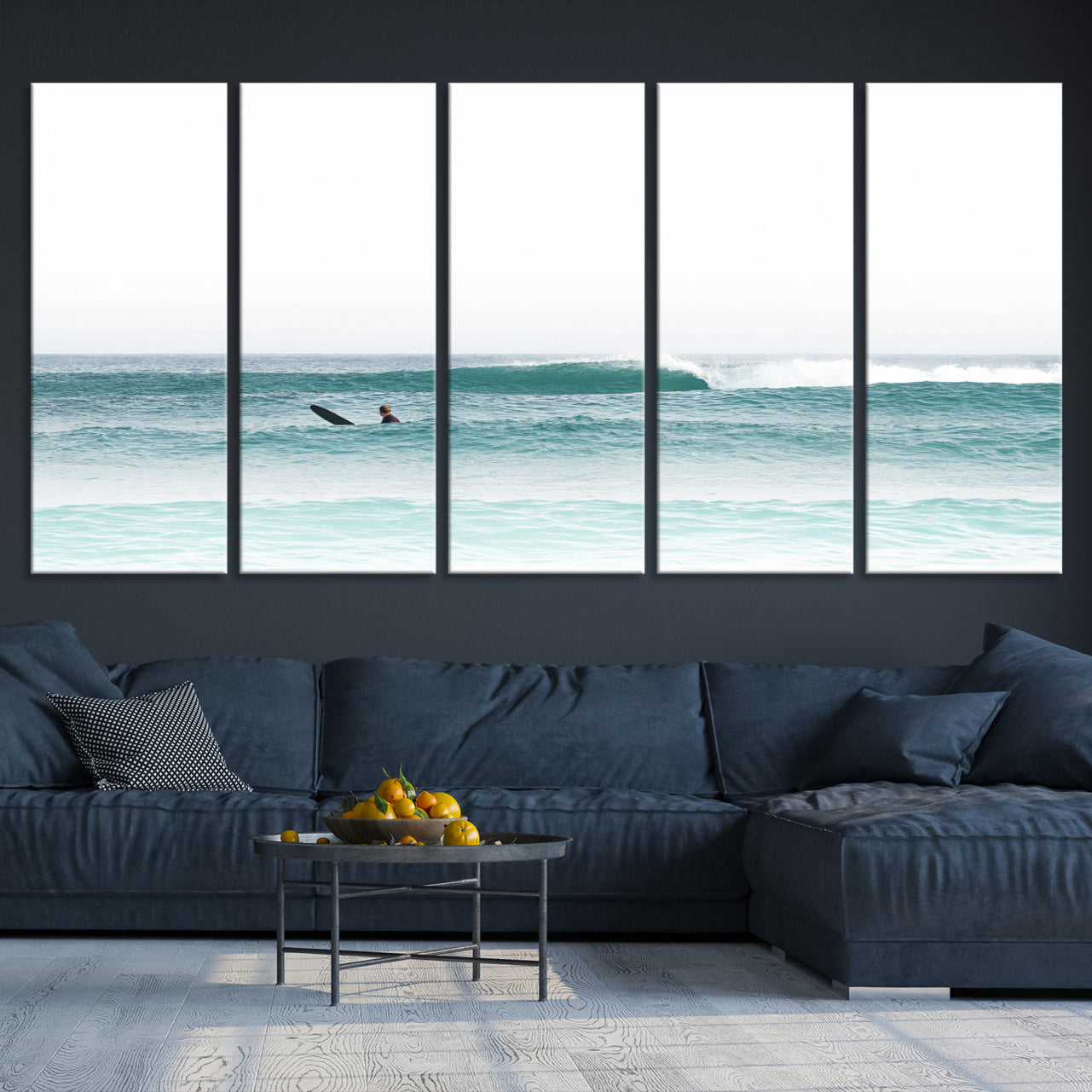 56345117-MGV-CV-36X24-Surfing Wall Art Canvas Print – Framed Ocean Waves Minimalist Beach Artwork for Living Room Bedroom Office, Living Room