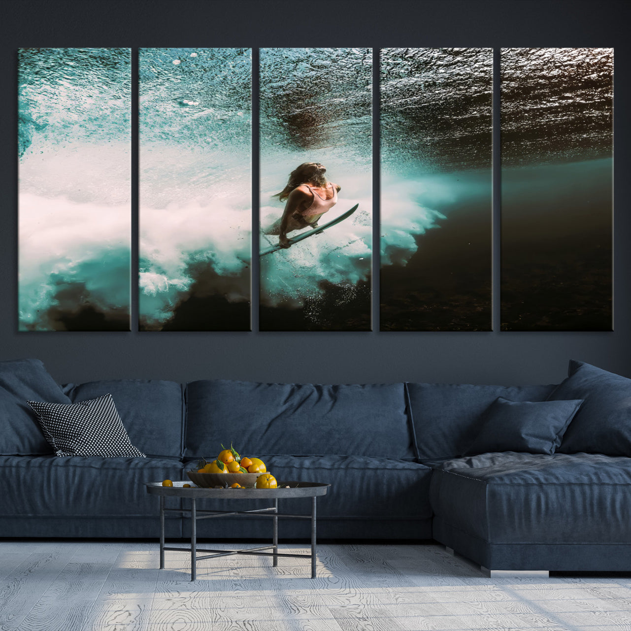 85923512-MGV-CV-40X27-Vibrant Aquatic Motion Wall Art Canvas Print – Framed Underwater Swimming Scene Artwork for Home, Office Decor