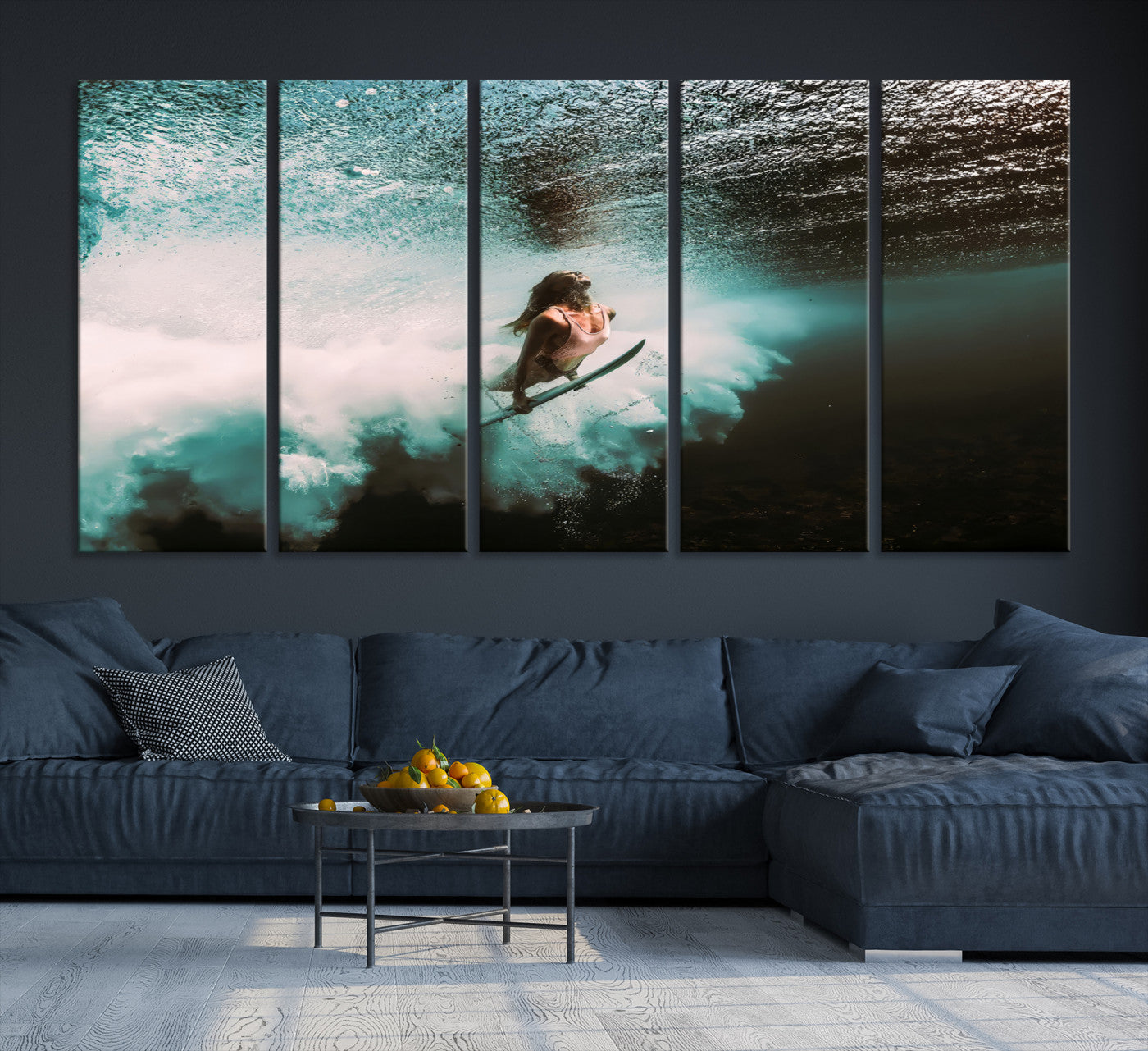 85923512-MGV-CV-40X27-Vibrant Aquatic Motion Wall Art Canvas Print – Framed Underwater Swimming Scene Artwork for Home, Office Decor