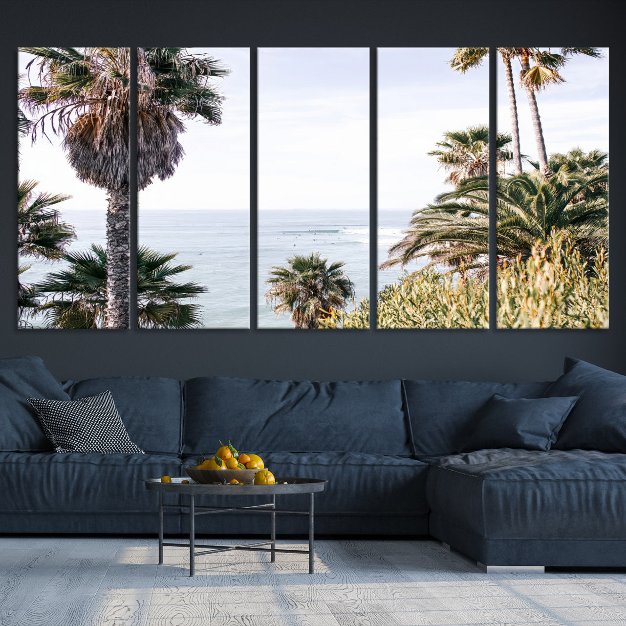 51404565-MGV-CV-36X24-Coastal Palm Trees Wall Art Canvas Print – Framed Ocean Breeze Tropical Scene Artwork for Relaxing Home, Office Decor
