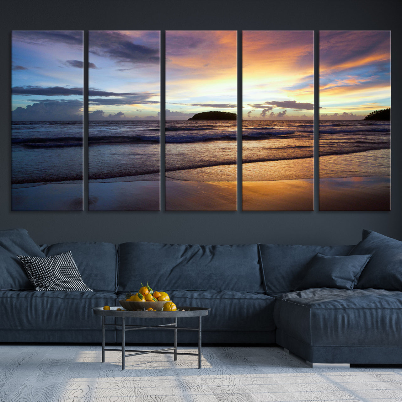 36714356-MGV-CV-36X24-Beach Sunset Wall Art Canvas Print – Tropical Ocean Waves Golden Sky Serene Seascape Nature Artwork for Home Office