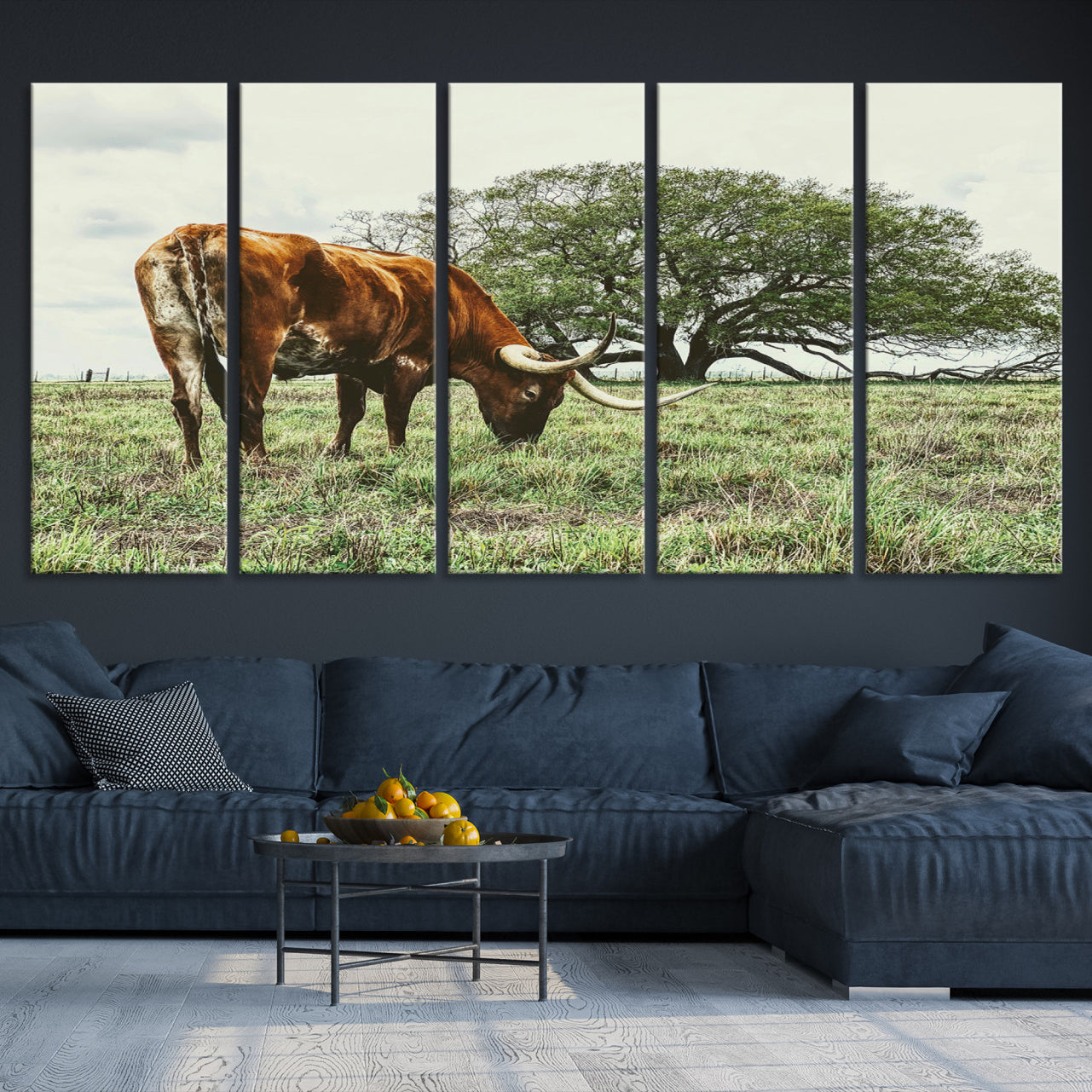 -Texas Longhorn Wall Art Canvas Print – Rustic Western Ranch Scene Cattle Country Farmhouse Artwork for Home Office