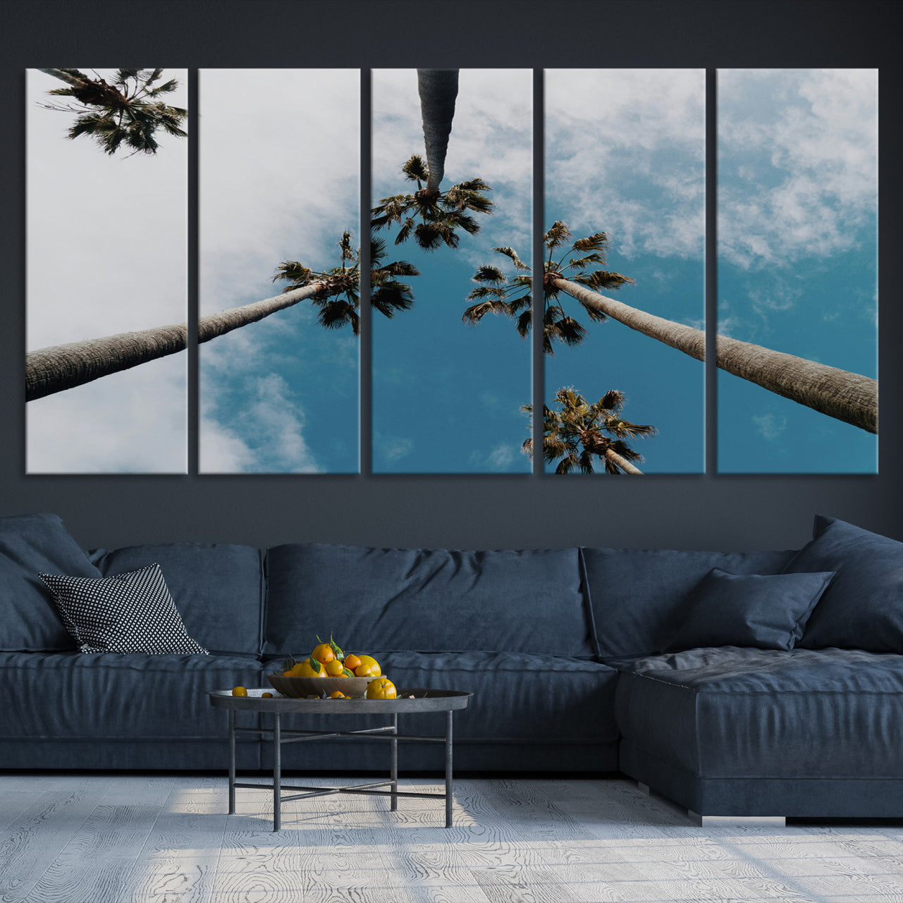 45236398-MGV-CV-36X24-Tropical Palm Trees Wall Art Canvas Print – Framed California Sky Minimalist Nature Scene Artwork for Home Office
