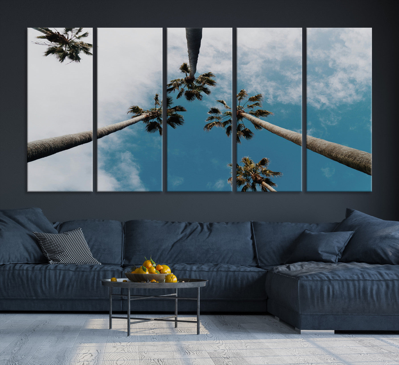 45236398-MGV-CV-36X24-Tropical Palm Trees Wall Art Canvas Print – Framed California Sky Minimalist Nature Scene Artwork for Home Office