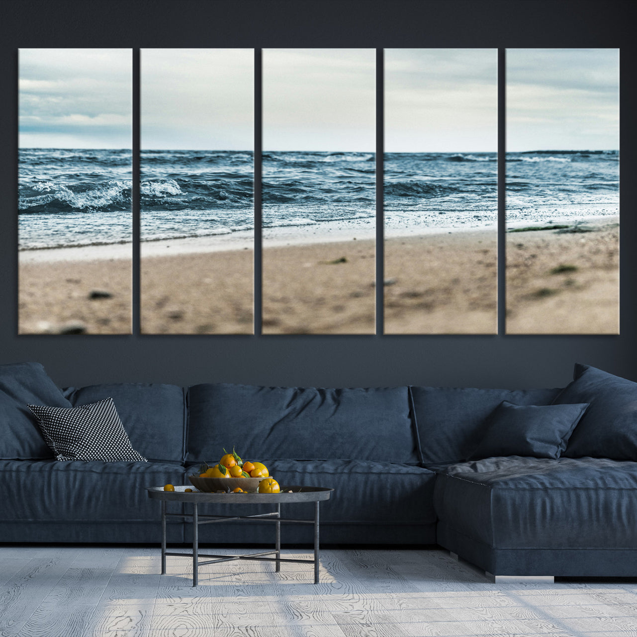 81812590-MGV-CV-36X24-Ocean Wall Art Canvas Print – Moody Coastal Seascape Scene Framed Beach Waves Nature Artwork for Home Office