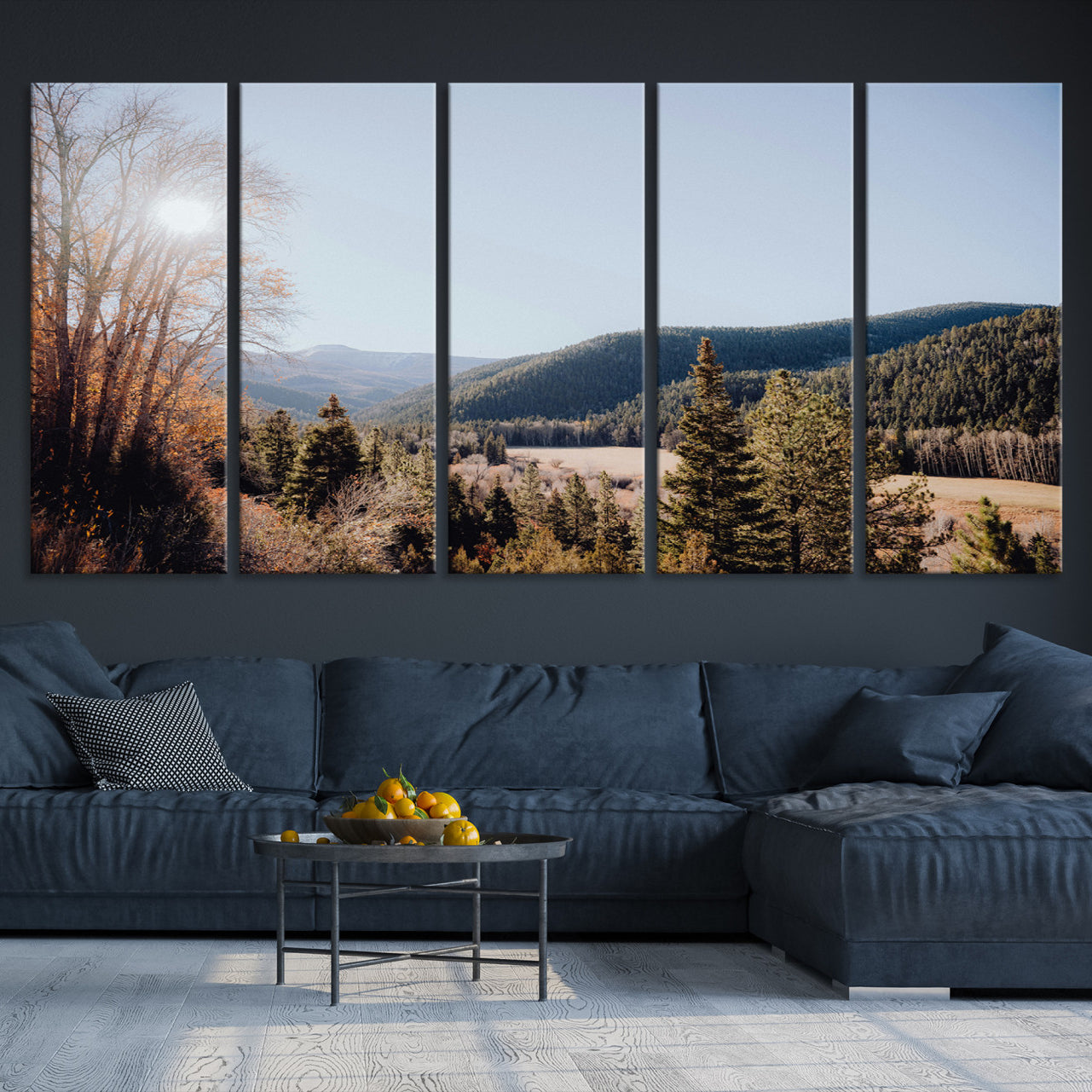 -Rustic Landscape Wall Art Canvas Print – Serene Valley Scene Pine Tree Horizon Nature Artwork for Home Office