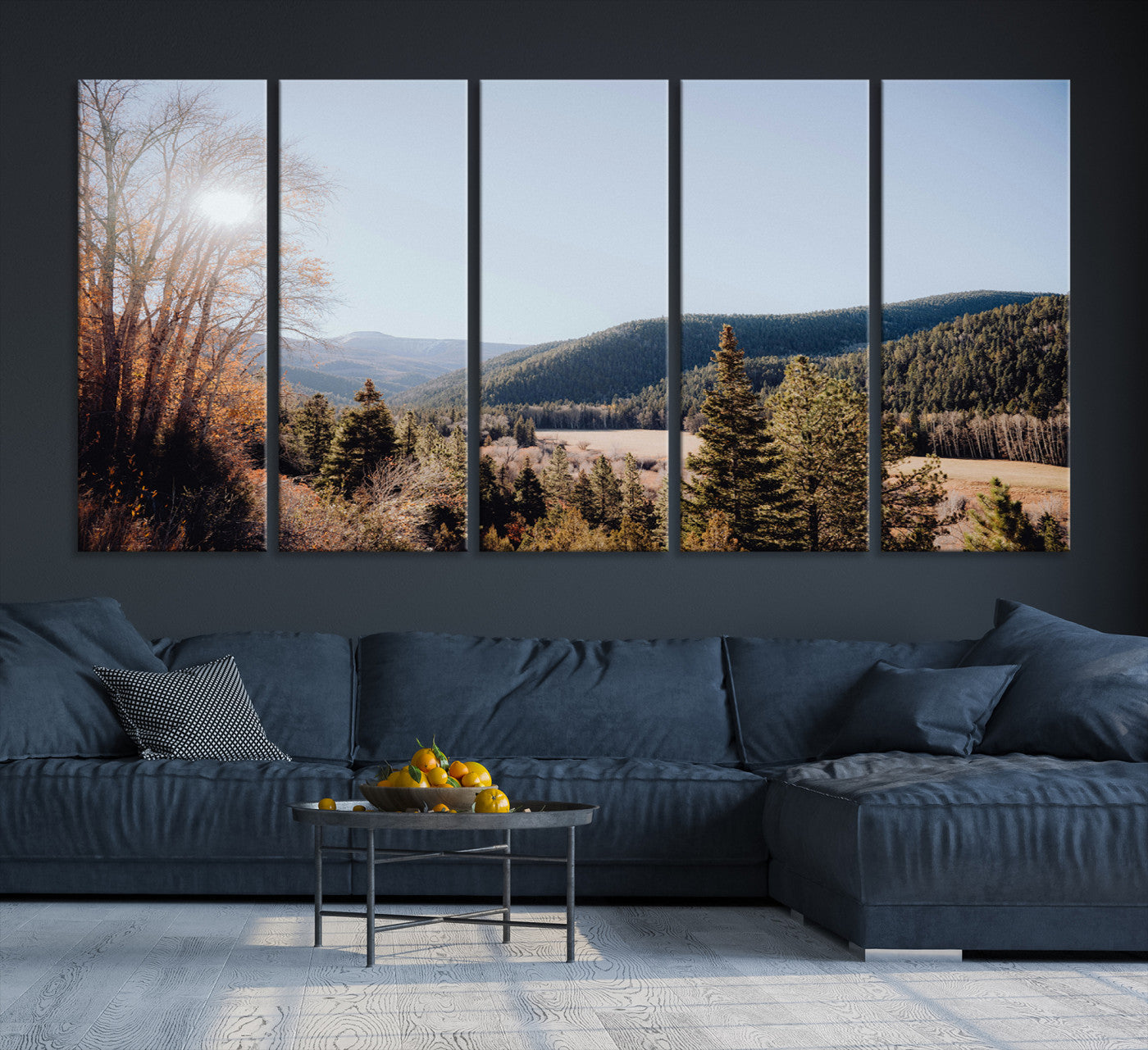 -Rustic Landscape Wall Art Canvas Print – Serene Valley Scene Pine Tree Horizon Nature Artwork for Home Office
