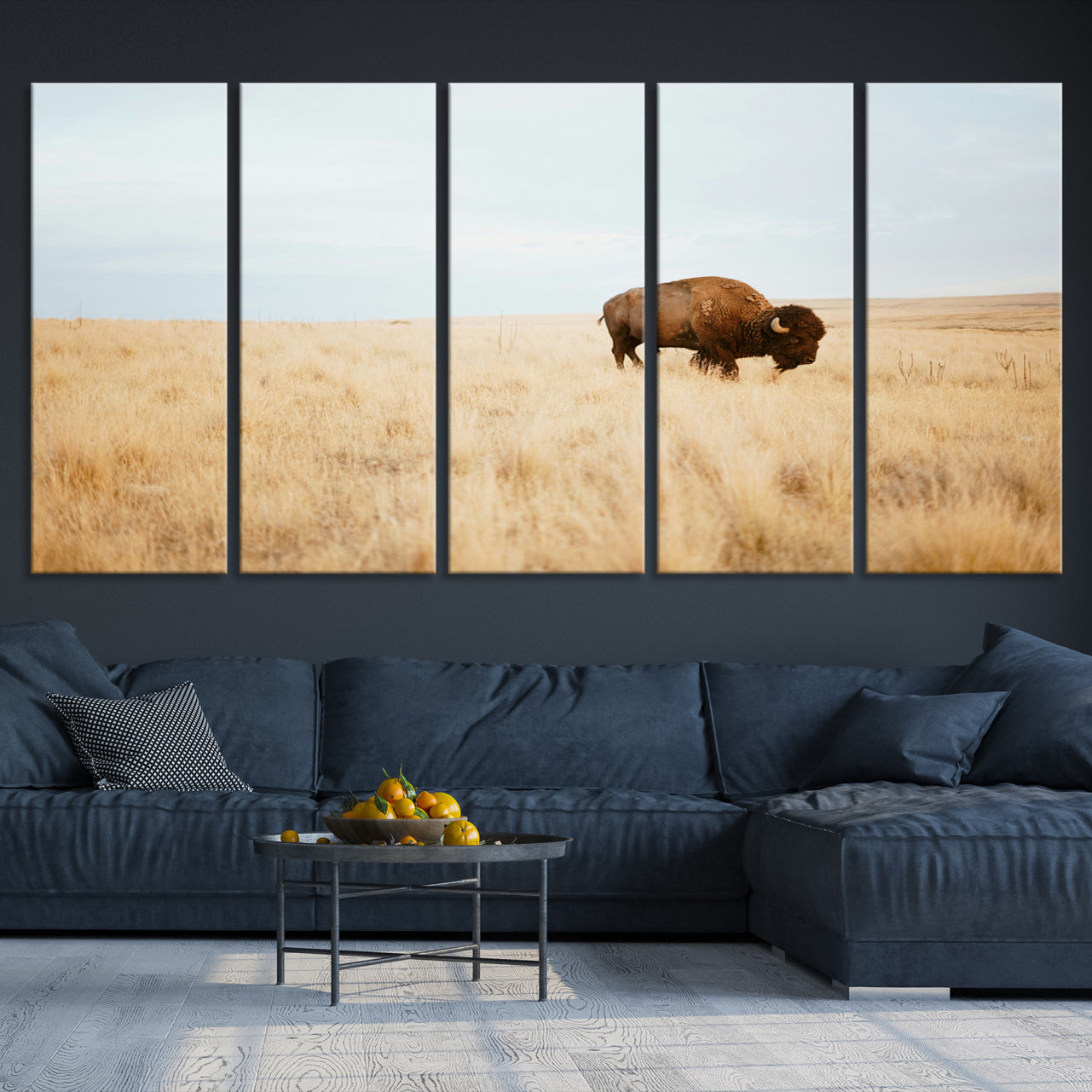 -Buffalo Wall Art Canvas Print – Framed Western Wildlife Rustic Prairie Scene Nature Artwork for Home Office