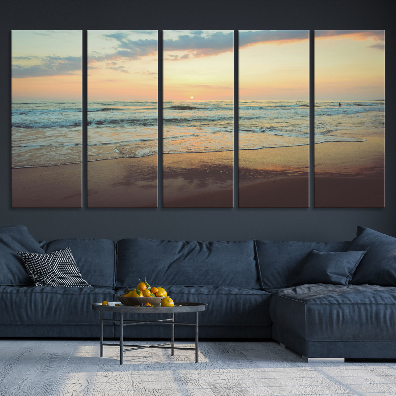 -Sunset Seascape Wall Art Canvas Print – Framed Pastel Ocean View Tranquil Beach Scene Nature Artwork for Home Office