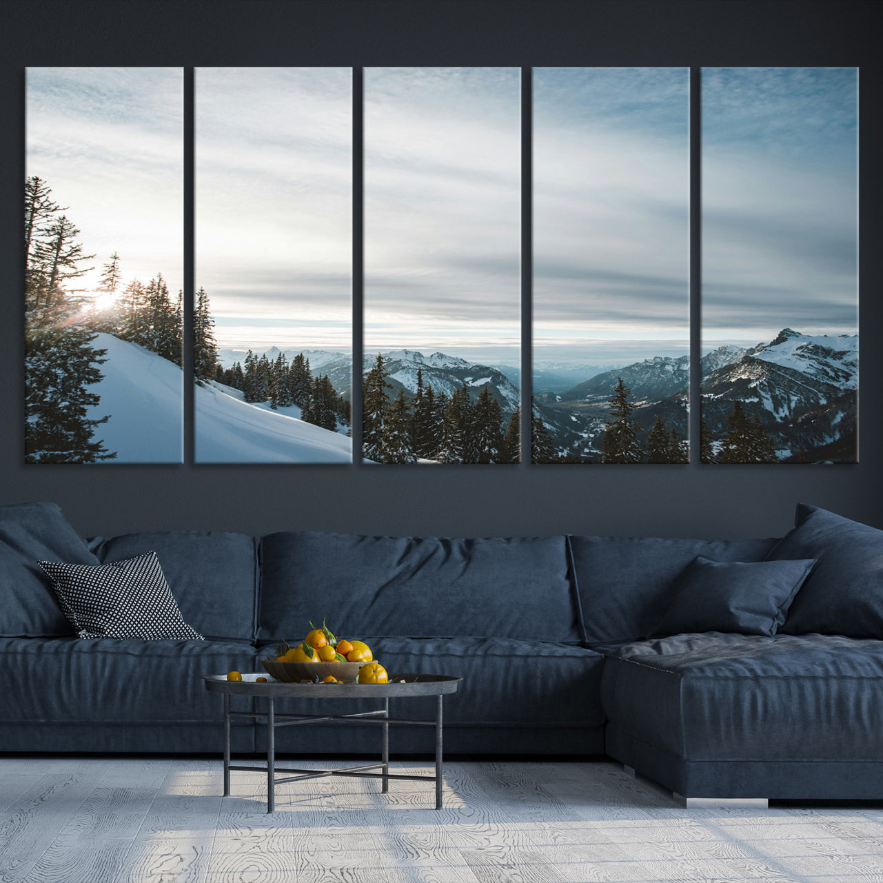 55564749-MGV-CV-36X24-Snowy Mountain Wall Art Canvas Print – Frosty Peaks Alpine Landscape Winter Sky Nature Photography Artwork for Home Office