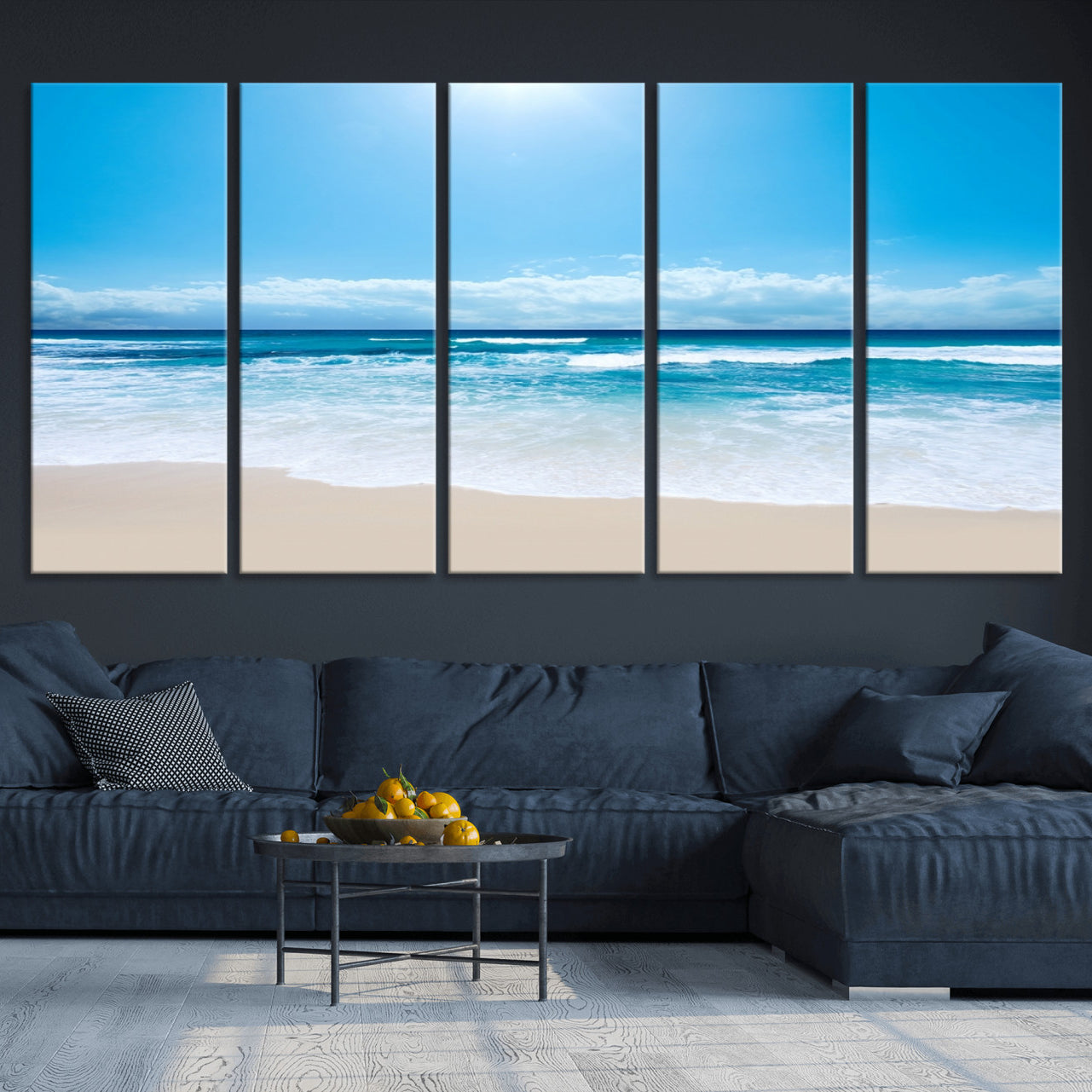 -Wall Art Canvas Print Shiny Blue Sea and Beach