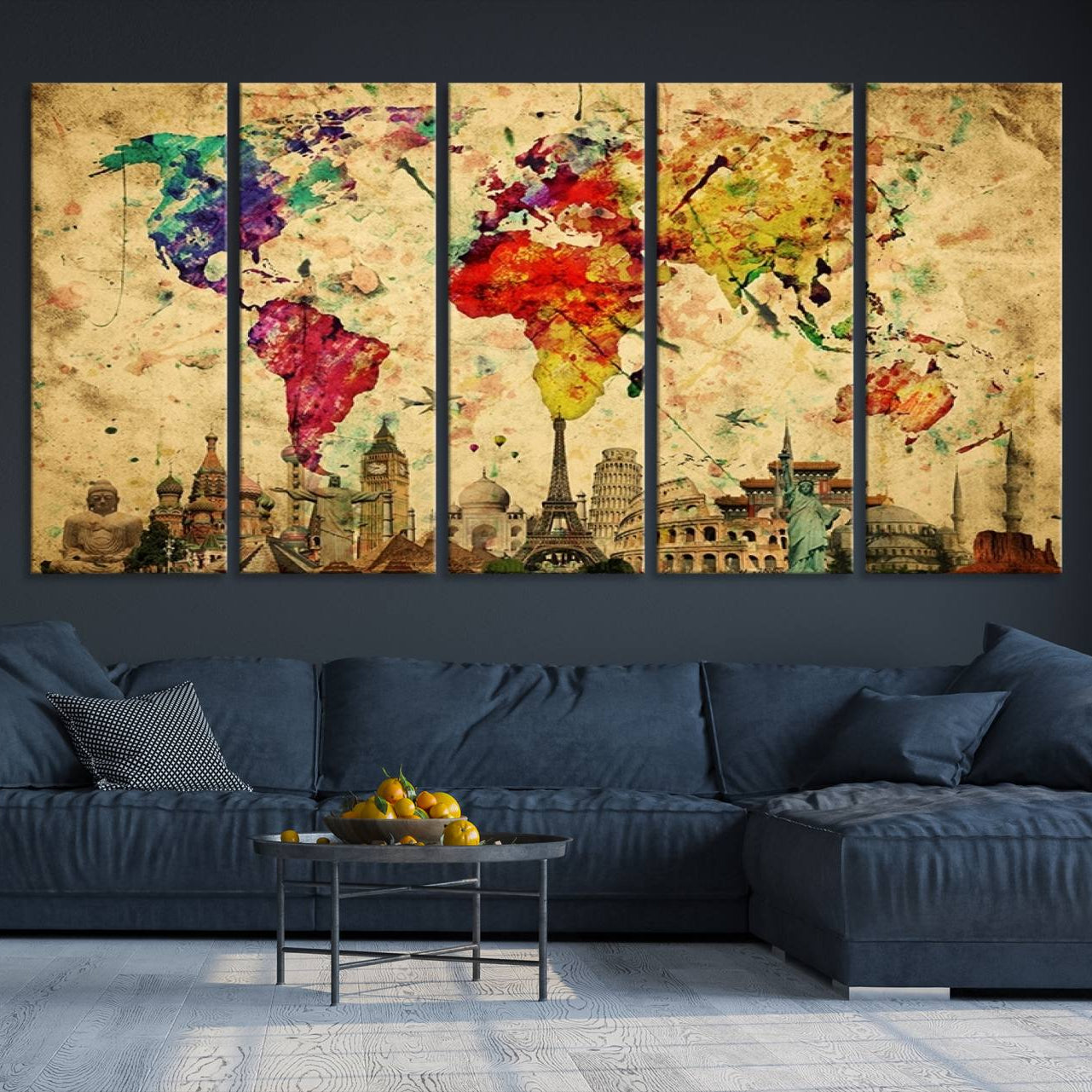 -Push Pin World Map Canvas Print – Framed Wall Art for Couples to Track Their Travels – Anniversary