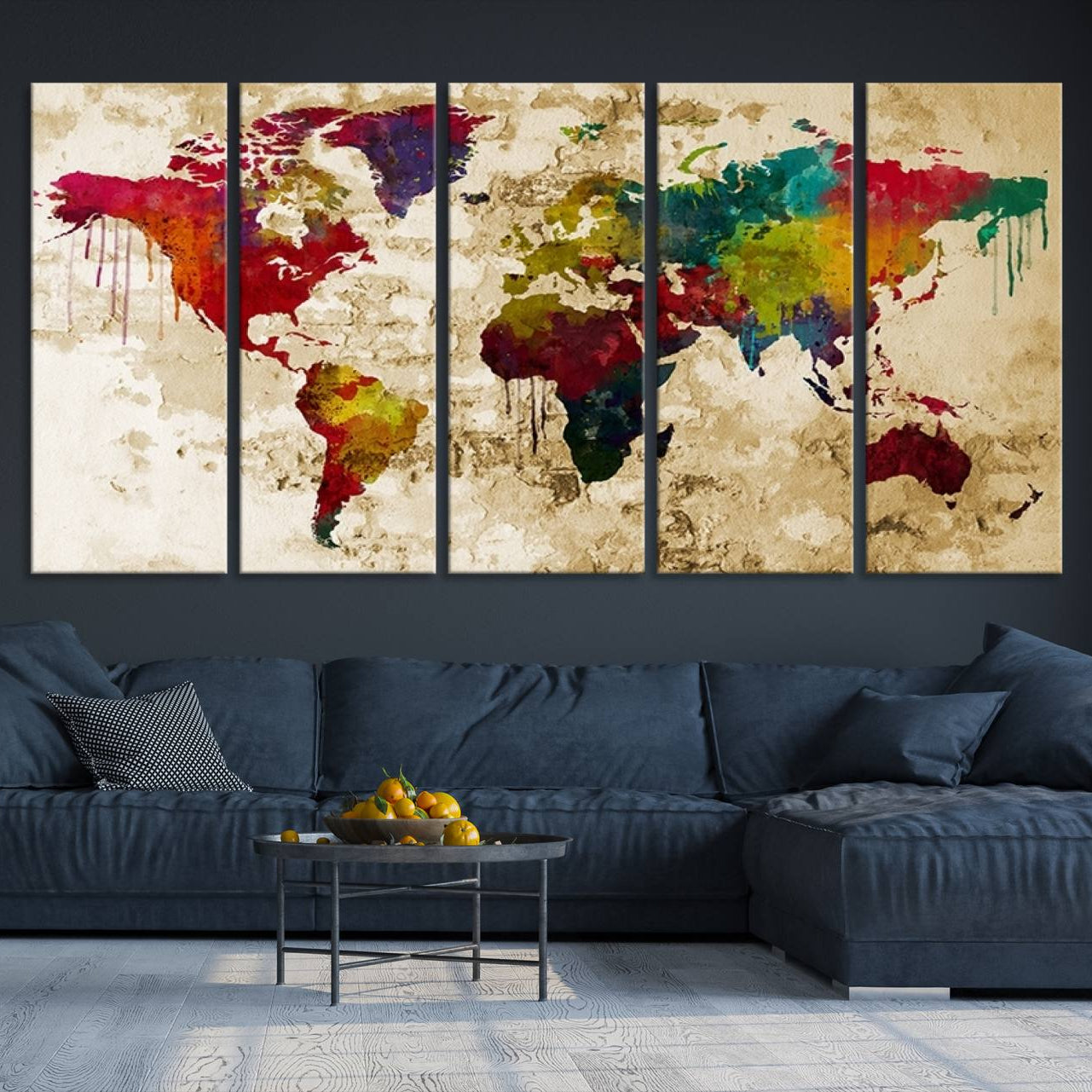 61906-MGV-CV-36X24-World Map Canvas Print – Framed Push Pin Wall Art, Color Splash Travel Map for Modern Home and Office Decor