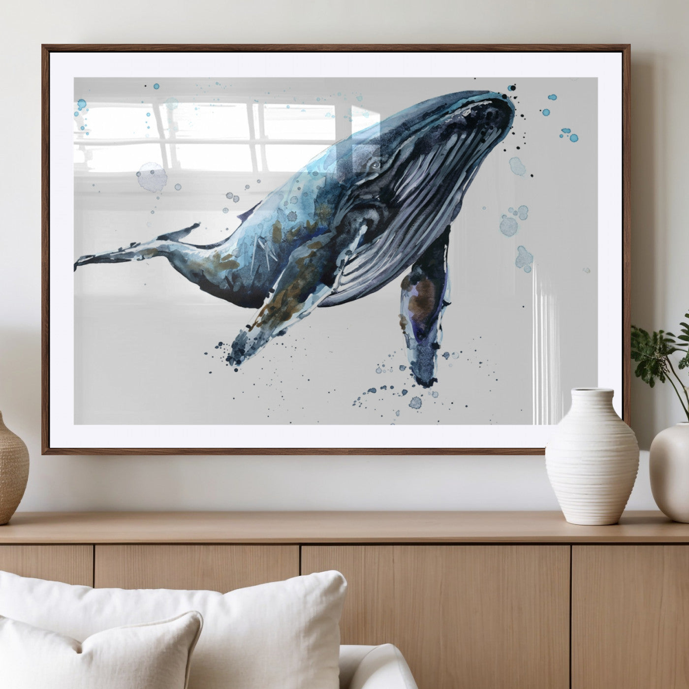 -Watercolor Whale Wall Art Canvas Print