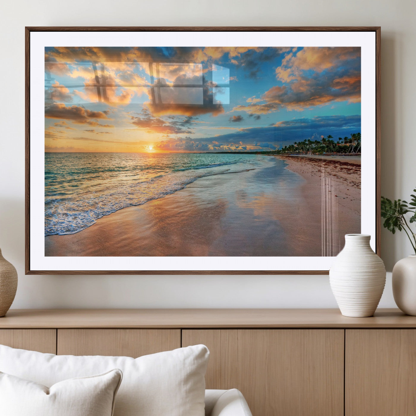 41572-MGV-CV-36X24-Sunset Beach Canvas Wall Art – Tropical Triptych Seascape Print – Coastal Ocean Decor for Living