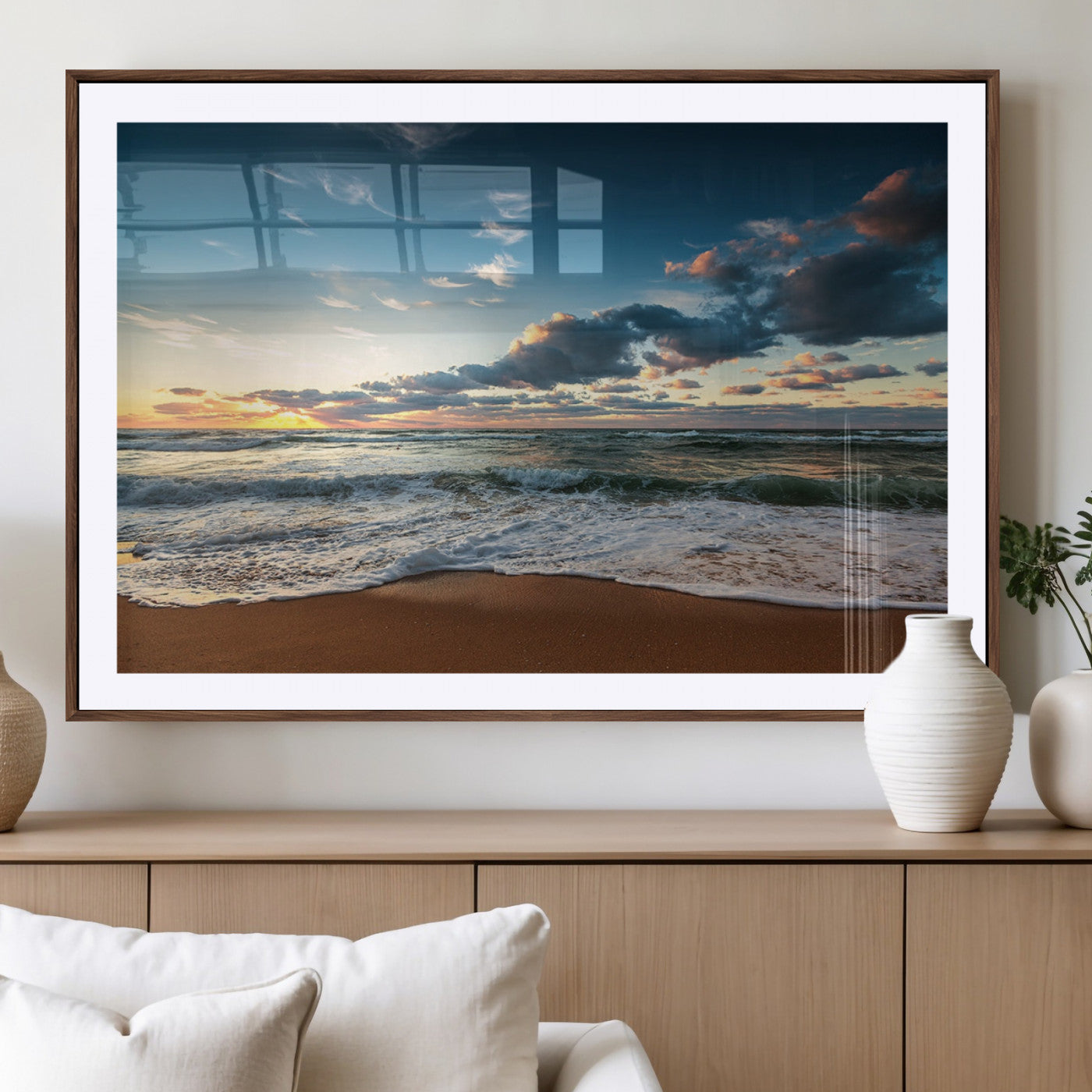 -Ocean Beach Wall Art Canvas Print Sunset Artwork Print Coastal Wall Art