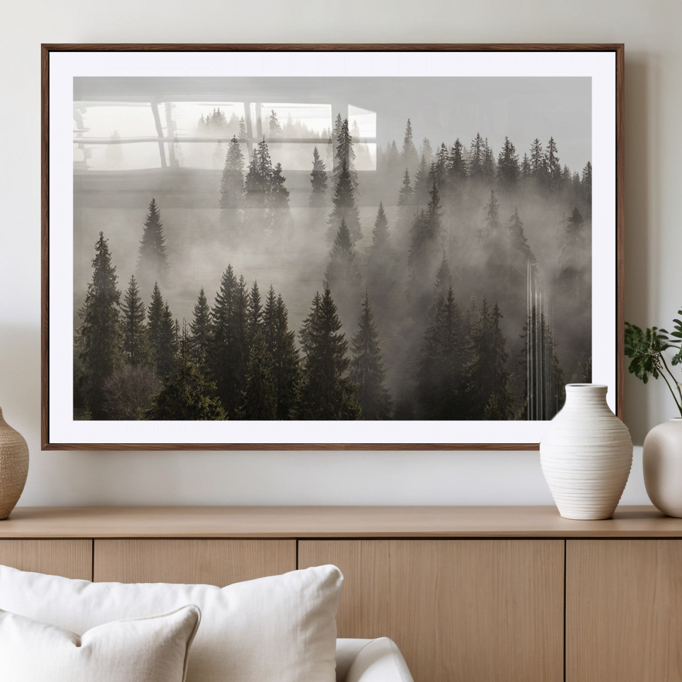 62862-MGV-CV-36X24-Foggy Mountain Wall Art | 3-Panel Foggy Forest and Mountain Landscape | Large Giclee Print for