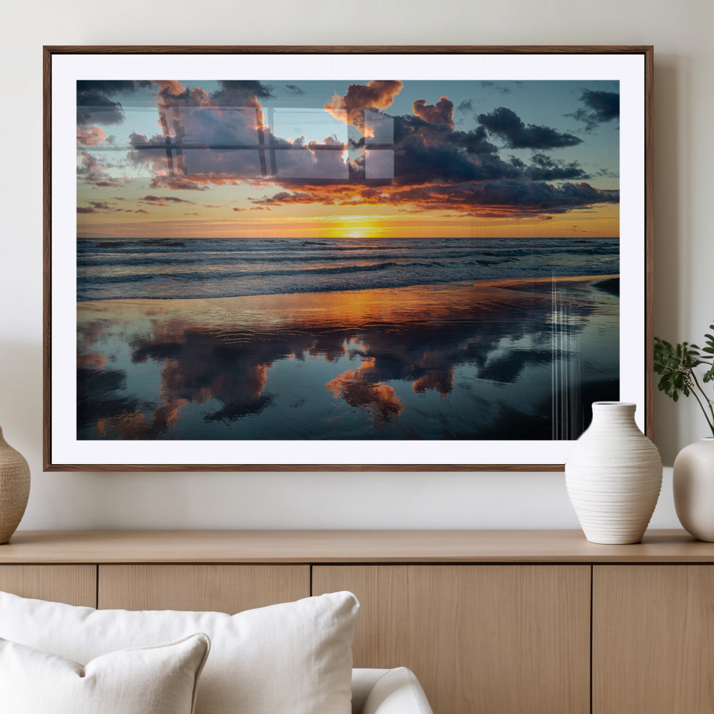 -Beach Sunset Print - Stunning Ocean Canvas Artwork with Sunset Reflection Design for Elegant Home or
