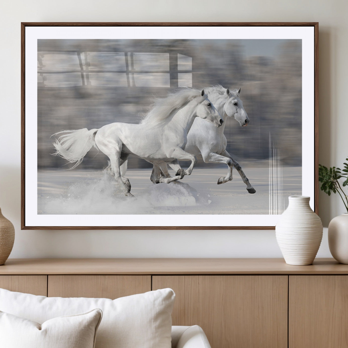 -The White Horses Wall Art, Framed White Horses Wall Art Canvas Print