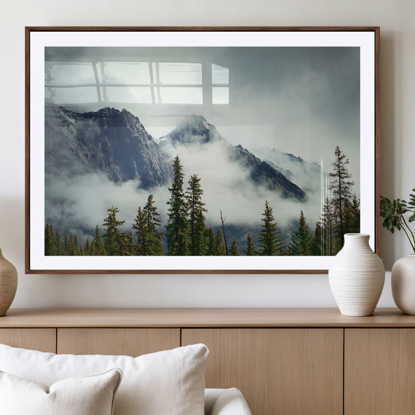 93219-MGV-CV-36X24-Mountain Mist Canvas Wall Art Print | 3-Panel Foggy Forest and Mountain Landscape | Large Giclee