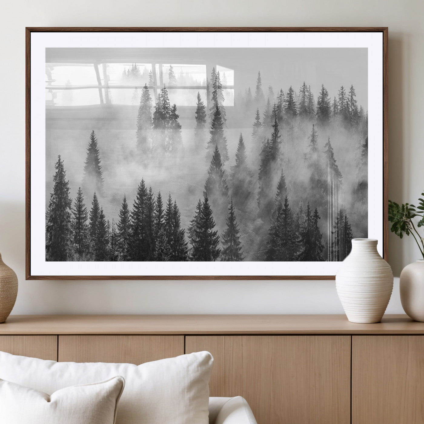 10422-MGV-CV-36X24 - Forest Wall Art Print | Foggy Pine Forest Canvas Wall Art - Black and White Nature Decor for Living