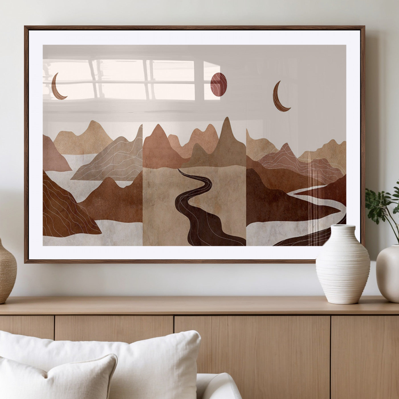 -Boho Wall Art Canvas Print Set Mid-Century Prints Bohemian Wall Artwork Prints Boho Neutral