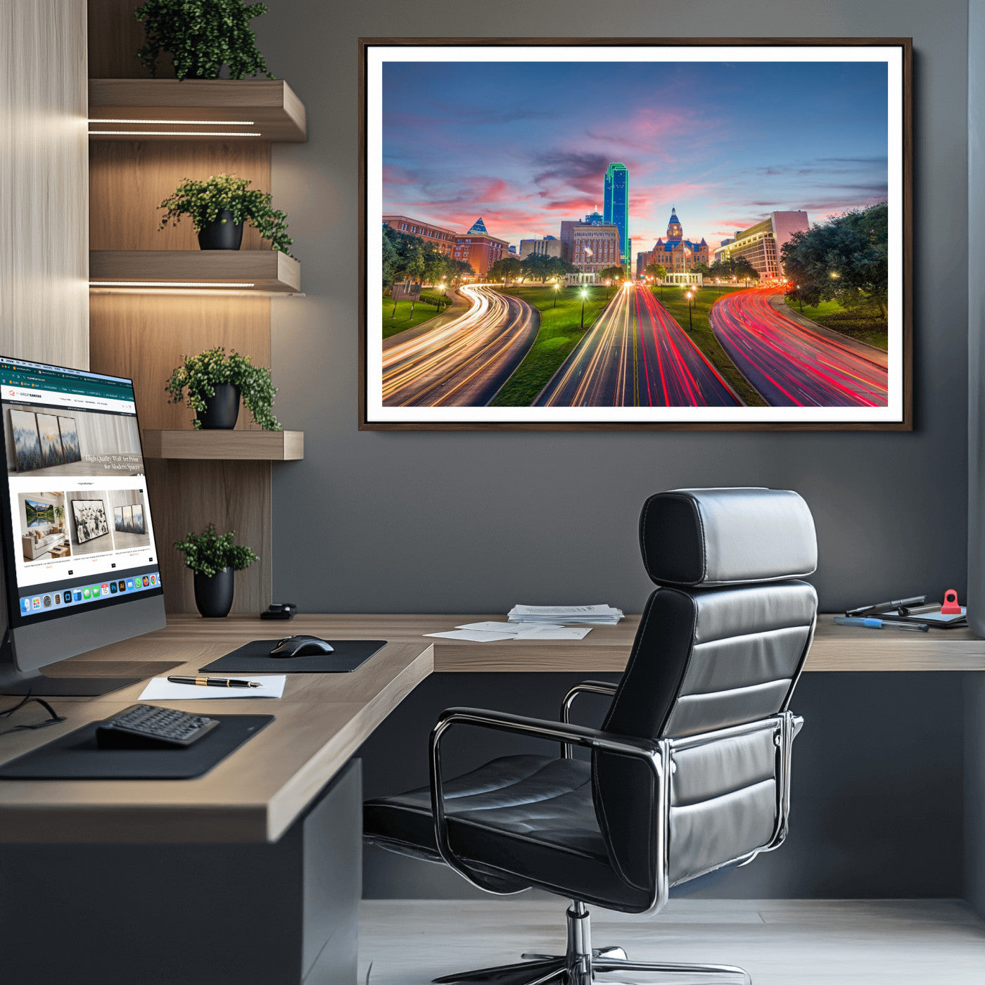 -Dallas City Lights Large Wall Art Dallas Cityscape Canvas Print Framed Living Room Decor