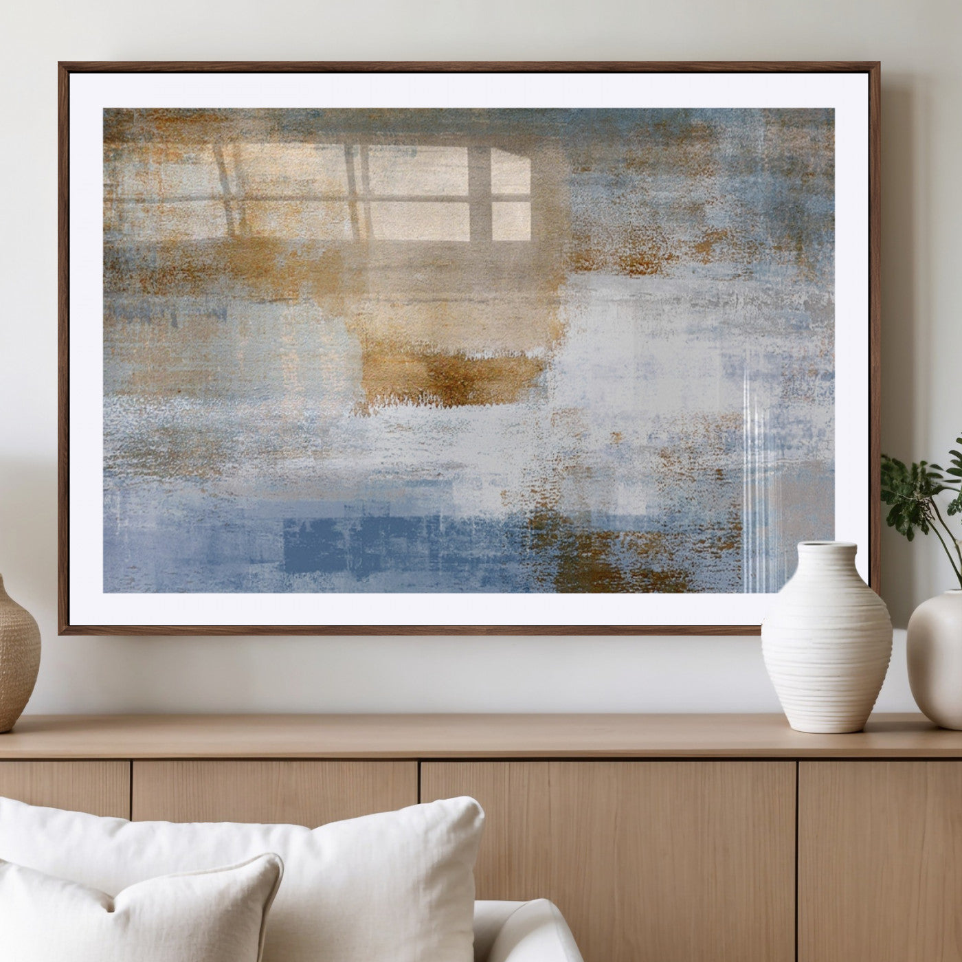 72354-MGV-CV-36X24-Blue Multi Panel Abstract Wall Art Canvas, Abstract Blue and Gold Canvas Print