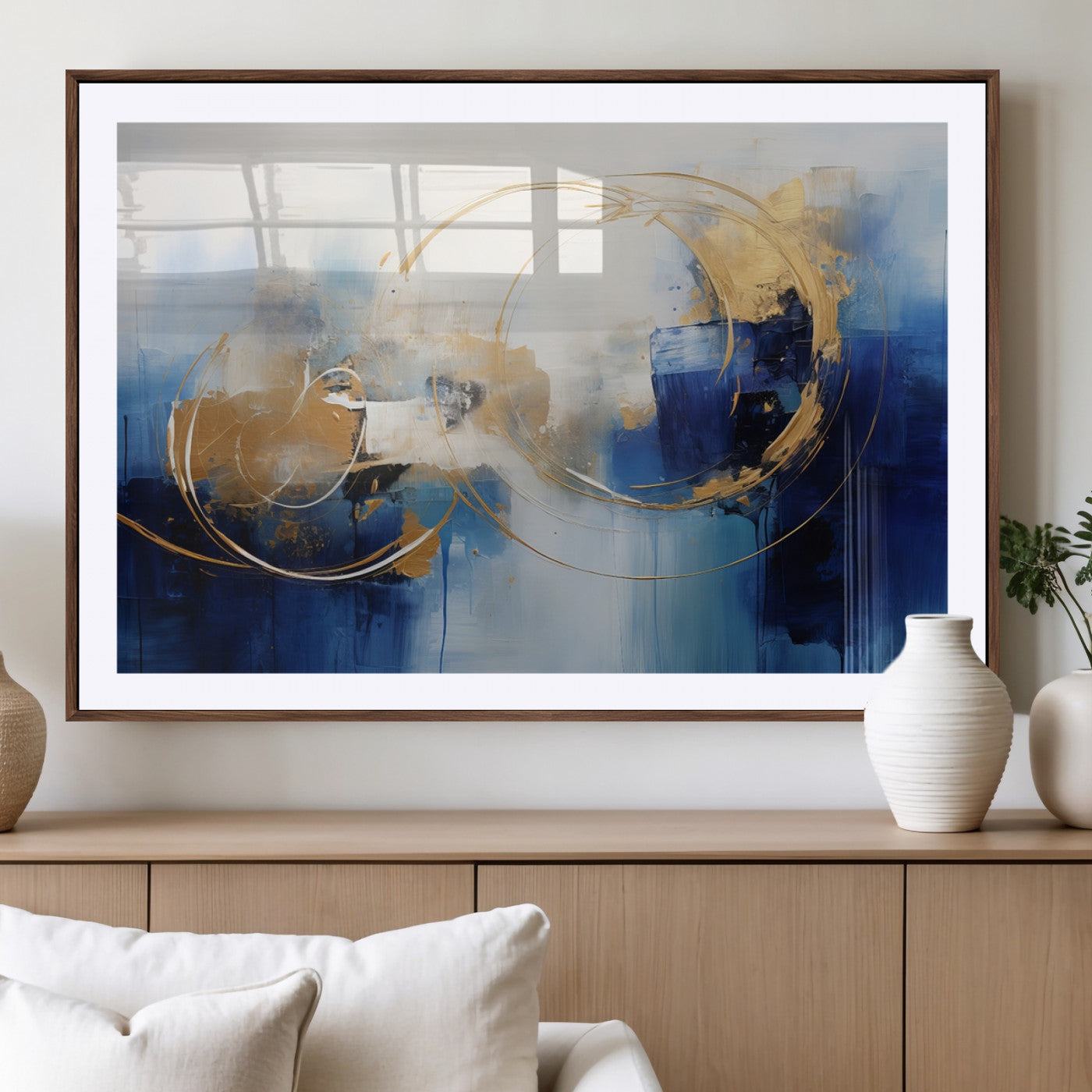 52314-MGV-CV-36X24-Navy Blue Abstract Wall Art Canvas Print