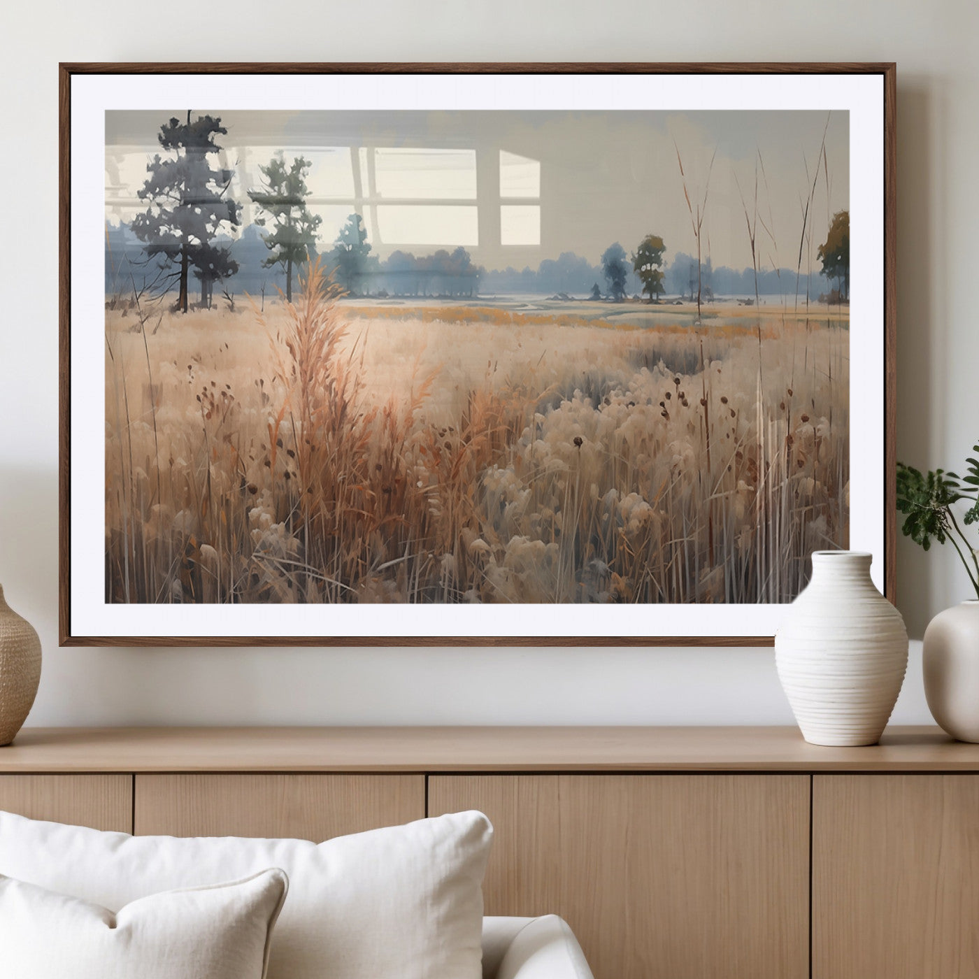 98822-MGV-CV-36X24-Golden Fields Canvas Wall Art Print – Serene Landscape of Nature’s Tranquility in Minimalist Modern