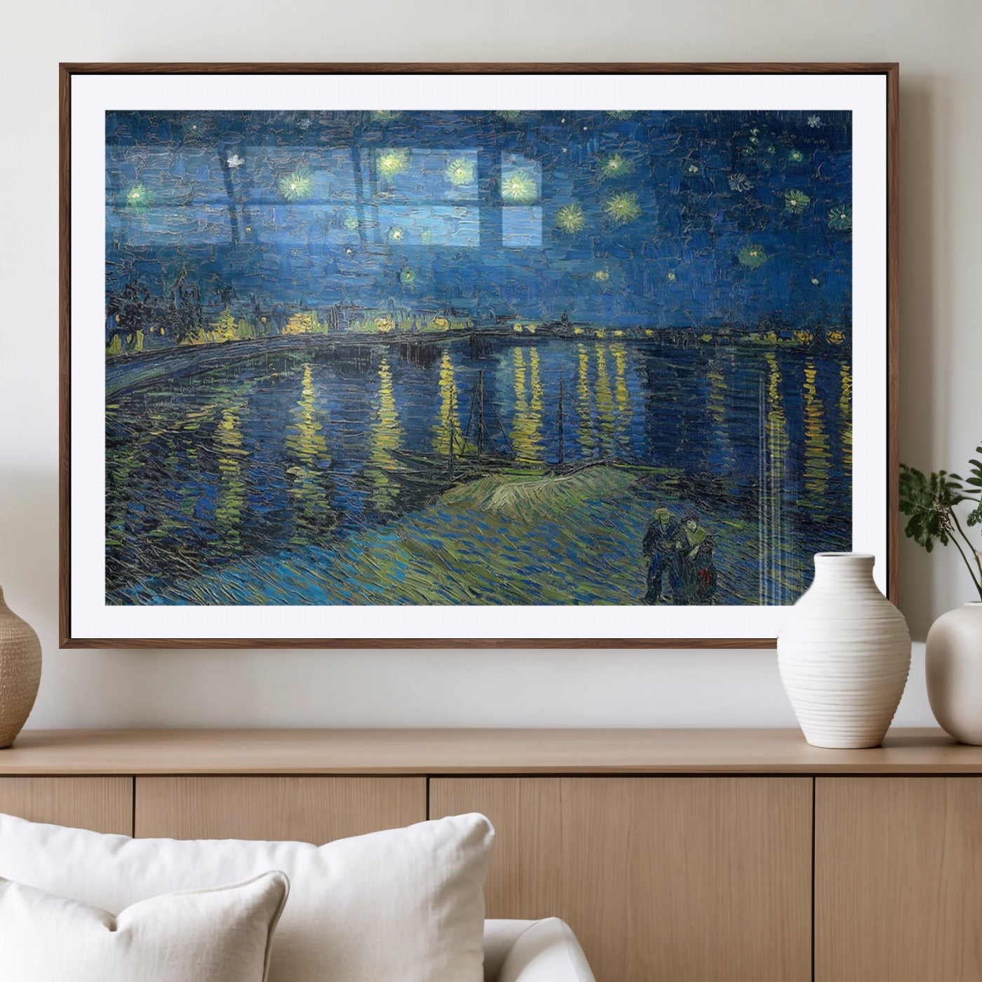 94605-MGV-CV-36X24-Vincent van Gogh Starry Night over the Rhone Abstract Wall Art Canvas, Starry Night Canvas Print