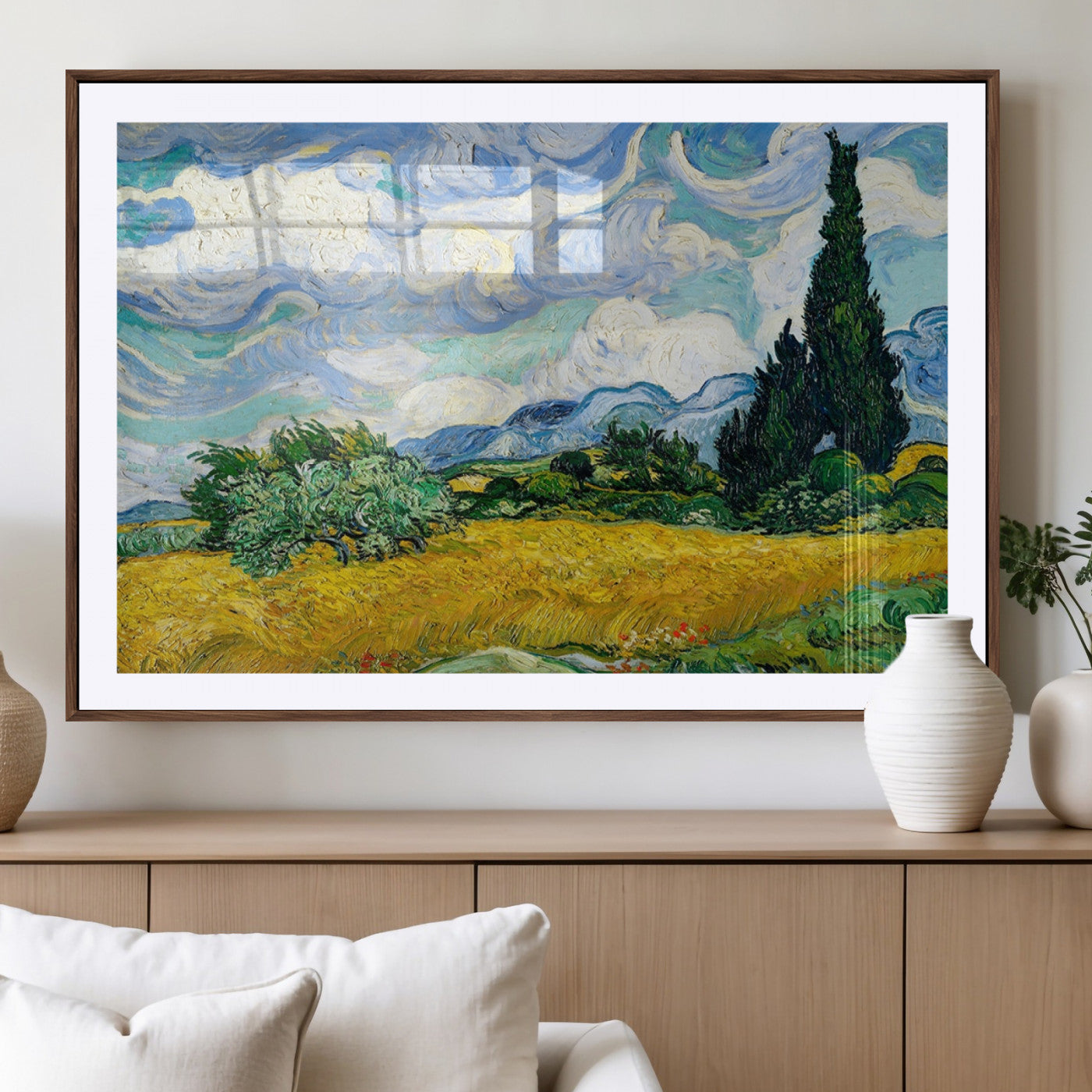97252-MGV-CV-36X24-Wheatfield With Cypresses By Van Gogh Painting Wall Art Canvas, Wheatfield With Cypresses Canvas