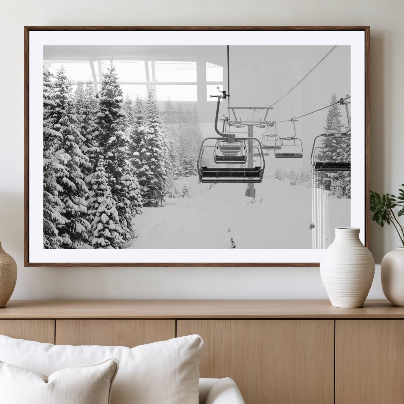70609-MGV-CV-36X24 - Ski Wall Art - Ski Lift Wall Art Canvas Print Snow Covered Spruce Trees Winter Wall Art Ski Skier
