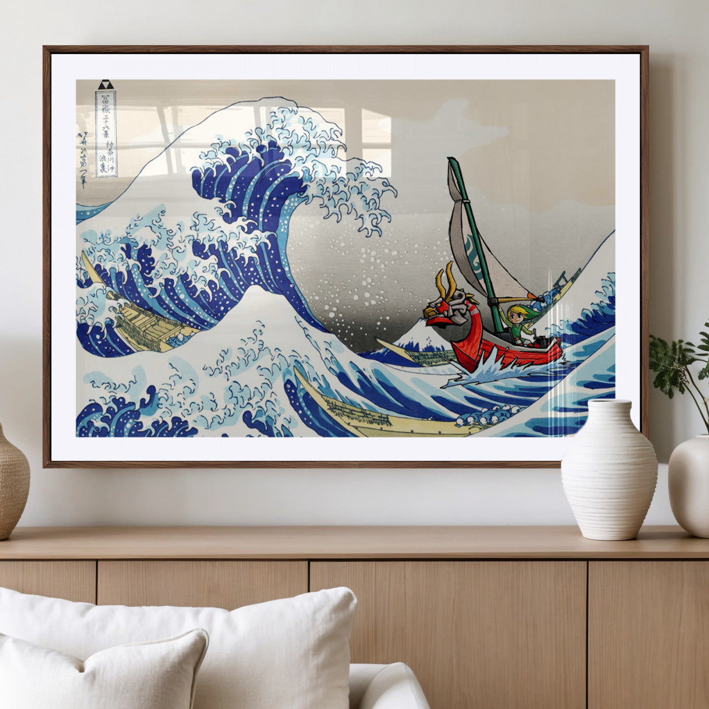 19450-MGV-CV-36X24-Katsushika Hokusai Kanagawa Giant Wave Wall Art Canvas Print | Iconic Japanese Art for Living Room