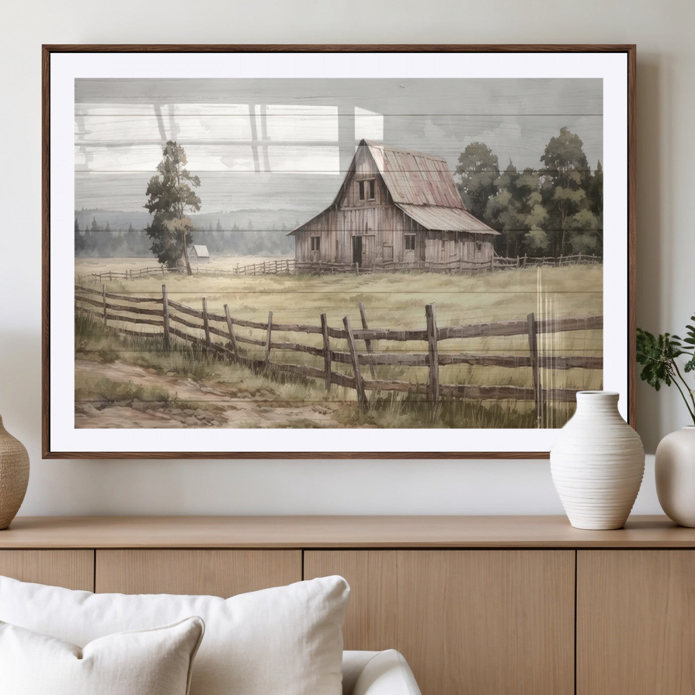 87489-MGV-CV-36X24-Rustic Farmhouse Barn Wall Art | 3-Panel Framed Gallery Wrap Giclee Canvas Print for Living Room,