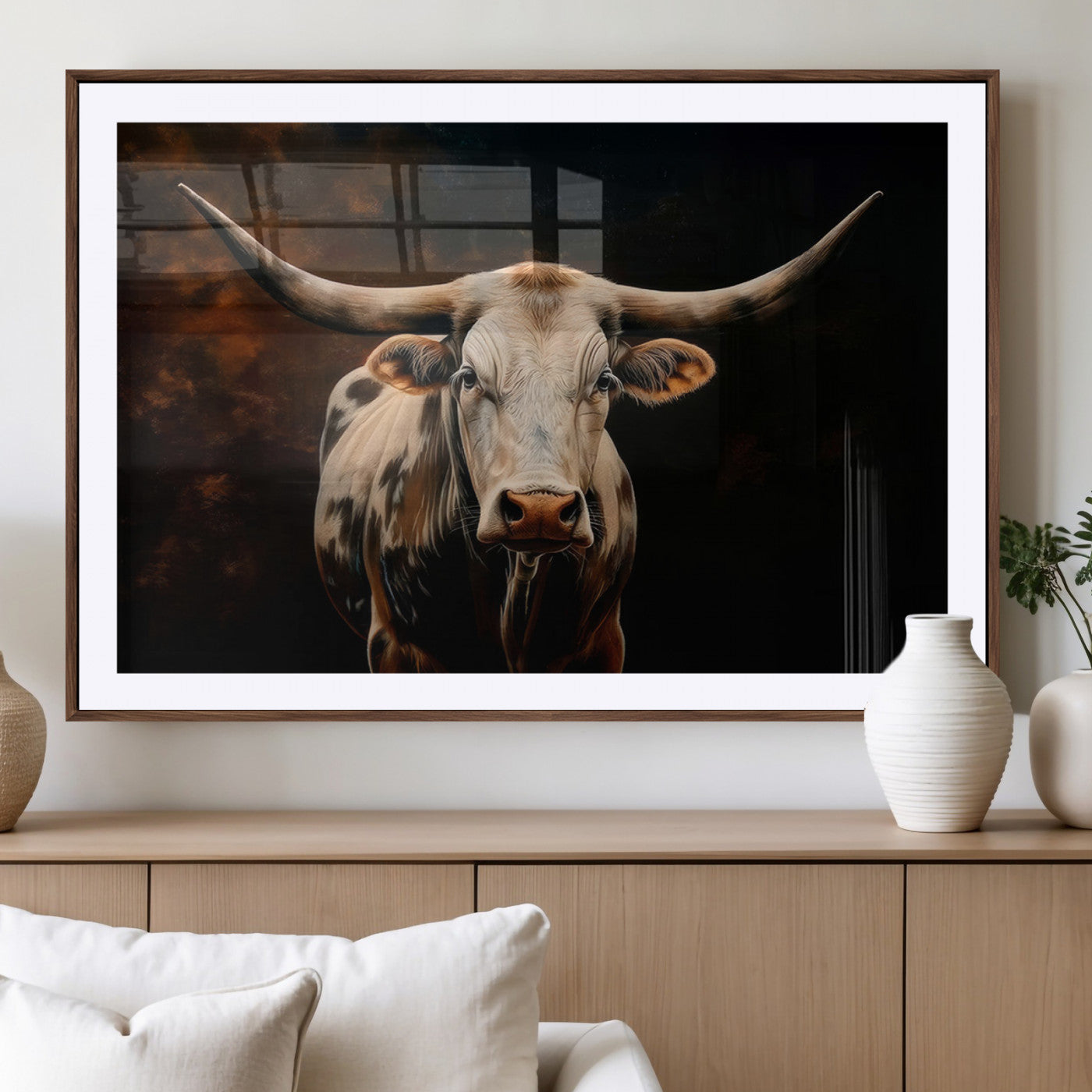 70522-MGV-CV-36X24-Texas Longhorn Wall Art | 3-Panel Large Texas Longhorn Canvas Print for Living Room, Office, or
